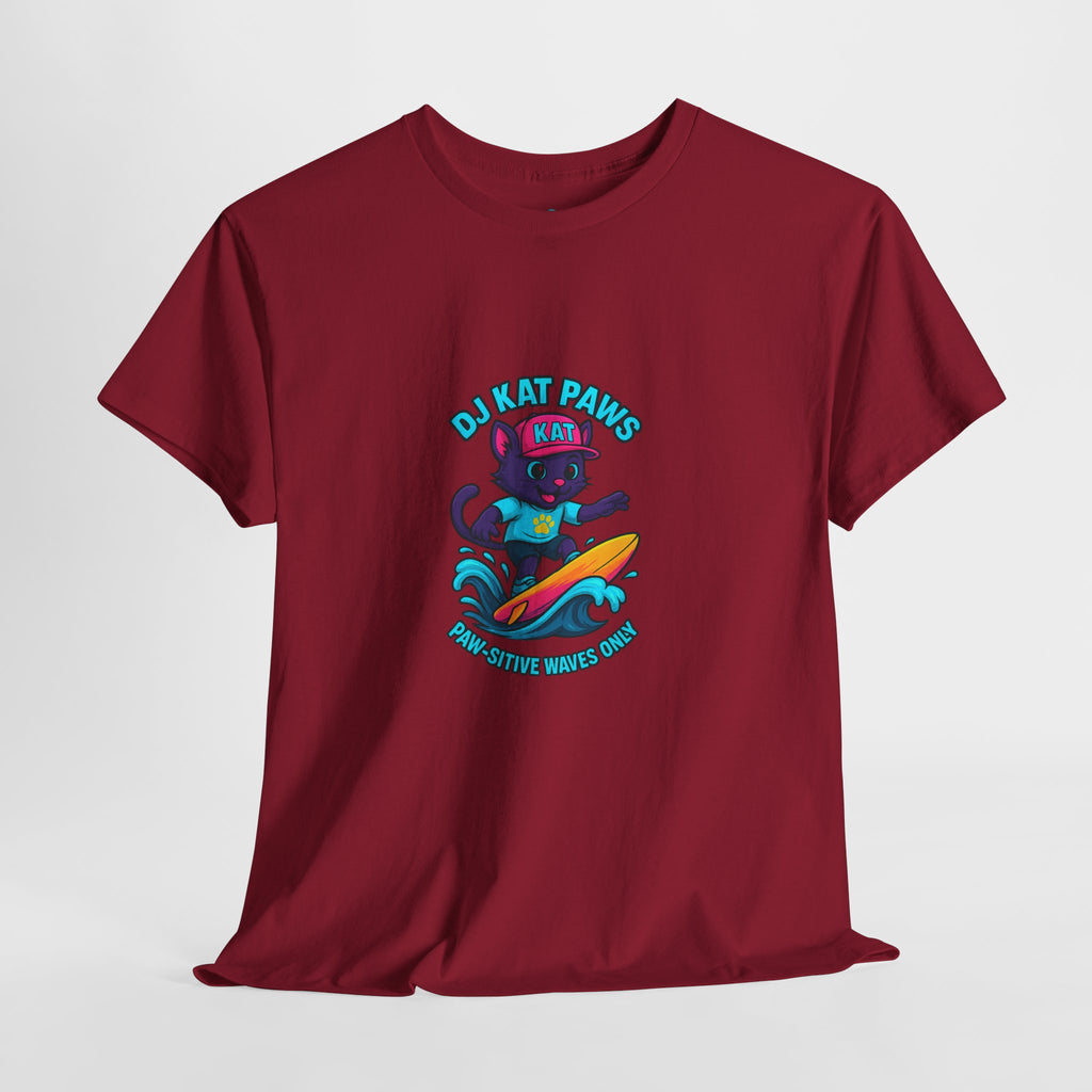 DJ KAT PAWS Surfing Fun T-Shirt | Stay Cool, Have Fun, Play Safe, Be You! | Fun Summer Tee, Gift for Cat Lovers, Beach Vibes