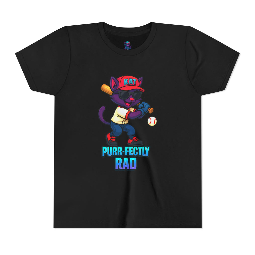 DJ KAT PAWS – Purr-fectly Rad Baseball Youth Tee | Fun Kids Graphic Shirt, Cool Cat Design, Perfect for Birthdays, Playdates & Sports Events