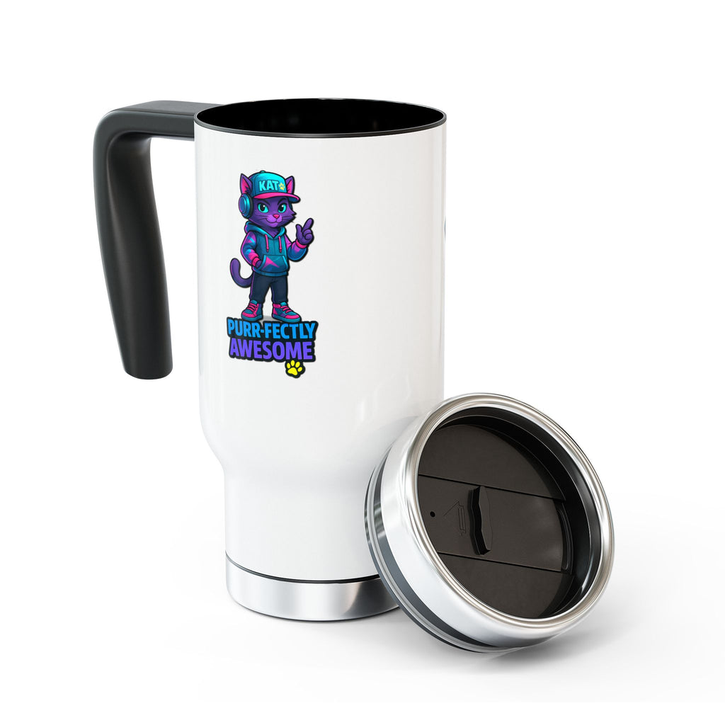 DJ KAT PAWS - Purr-fectly Awesome Travel Mug | Stylish 14oz Stainless Steel Cup, Perfect for Cat Lovers, Musicians, Gifts, Everyday Use