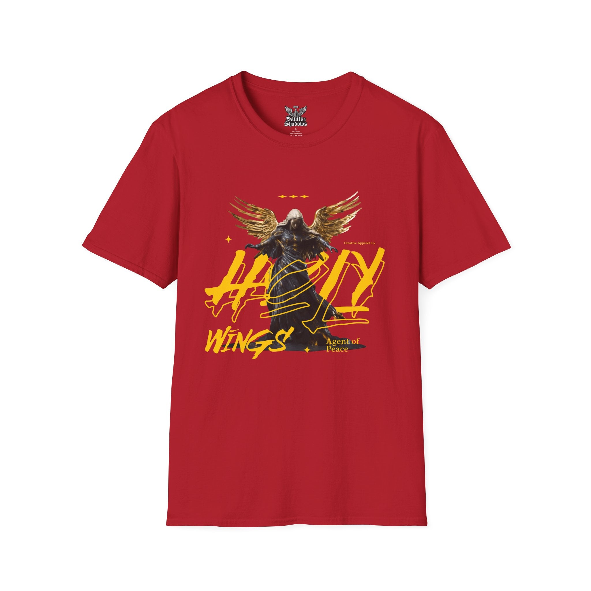 Saints and Shadows - Holy Wings, Angelic Artwork Unisex Softstyle T-Shirt, Casual Wear