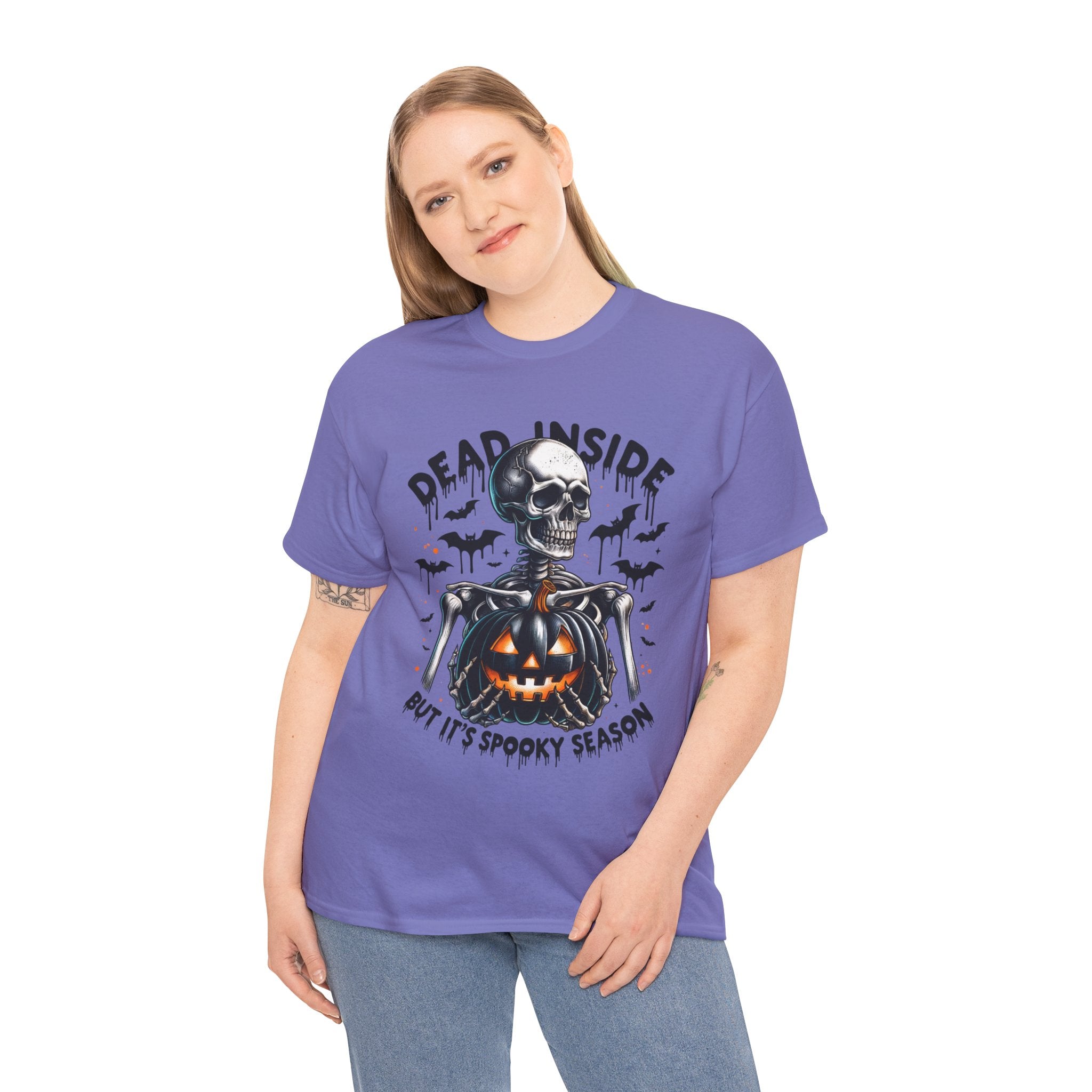 Dead Inside, Spooky Season Tee, Unisex Heavy Cotton T-Shirt, Halloween Shirt, Fun Casual Wear, Graphic Tee, Gift for Halloween Lovers