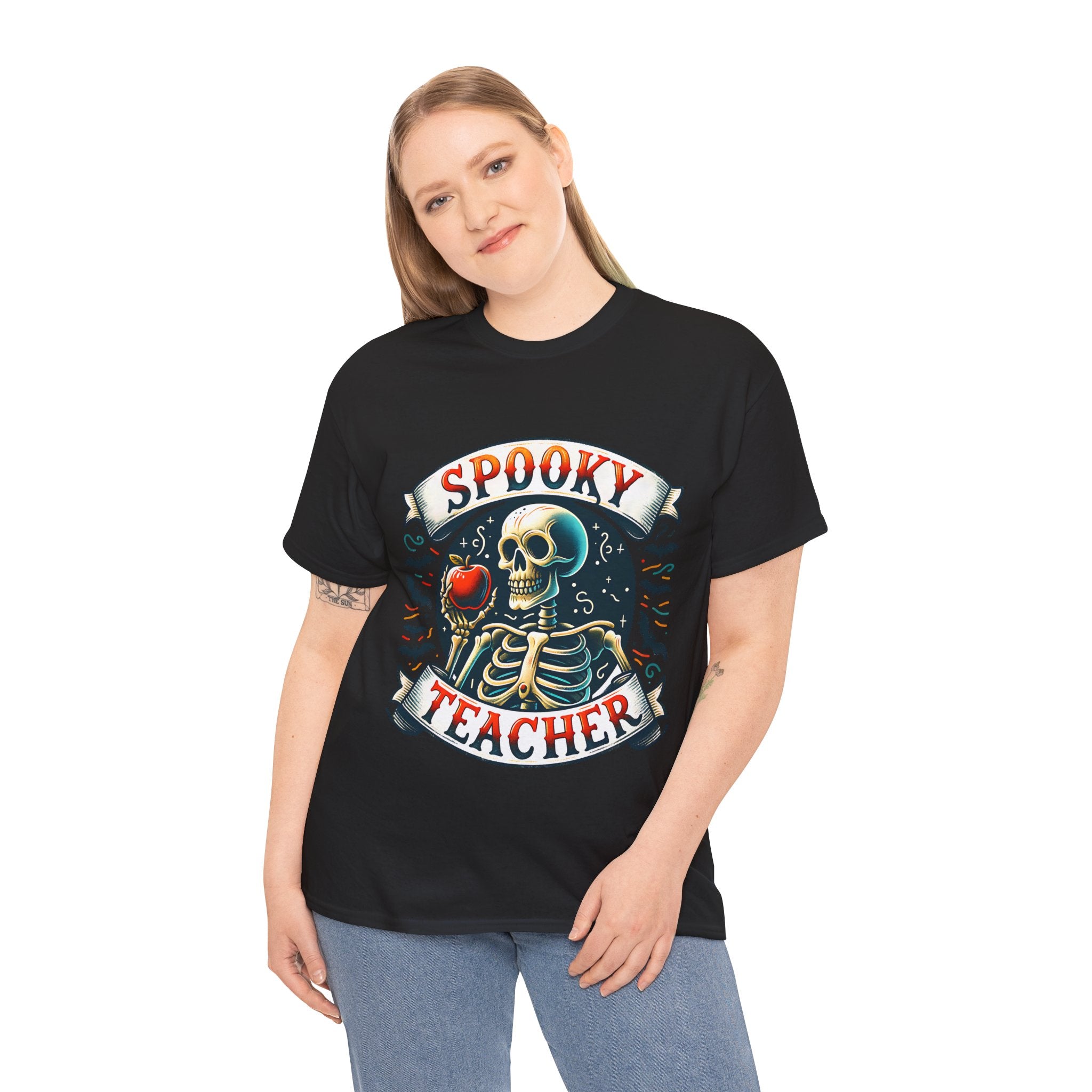 Spooky Teacher Tee, Halloween Shirt, Unisex Cotton T-Shirt, Funny Teacher Gift, Skeleton Design, Fall Apparel