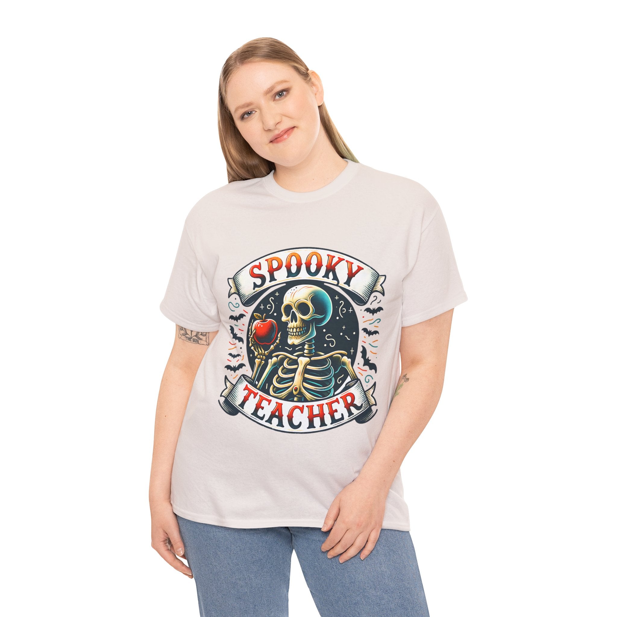 Spooky Teacher Tee, Halloween Shirt, Unisex Cotton T-Shirt, Funny Teacher Gift, Skeleton Design, Fall Apparel