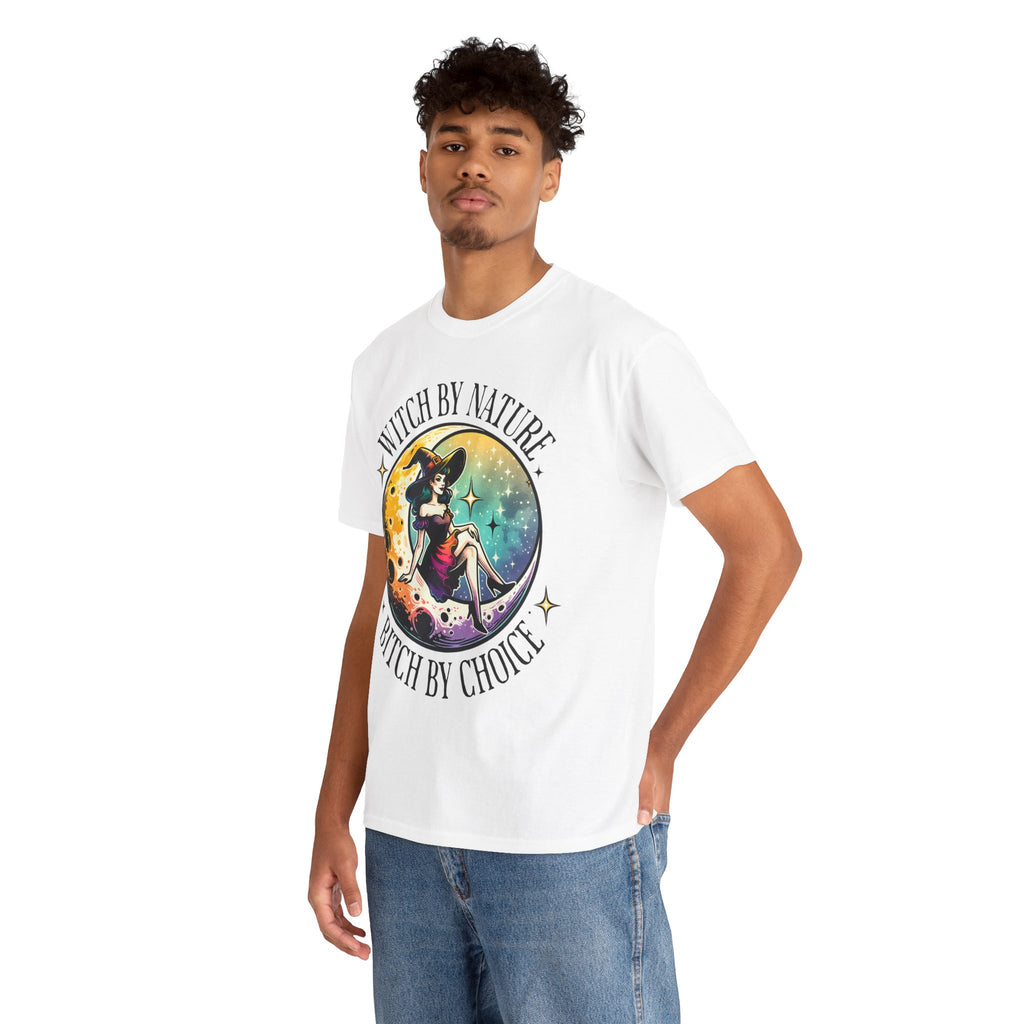 Witchy Cotton Tee - "Witch by Nature, Bitch by Choice" | Unisex Tee for Spooky Season, Boho Fashion, Festival Wear, Gift for Witches