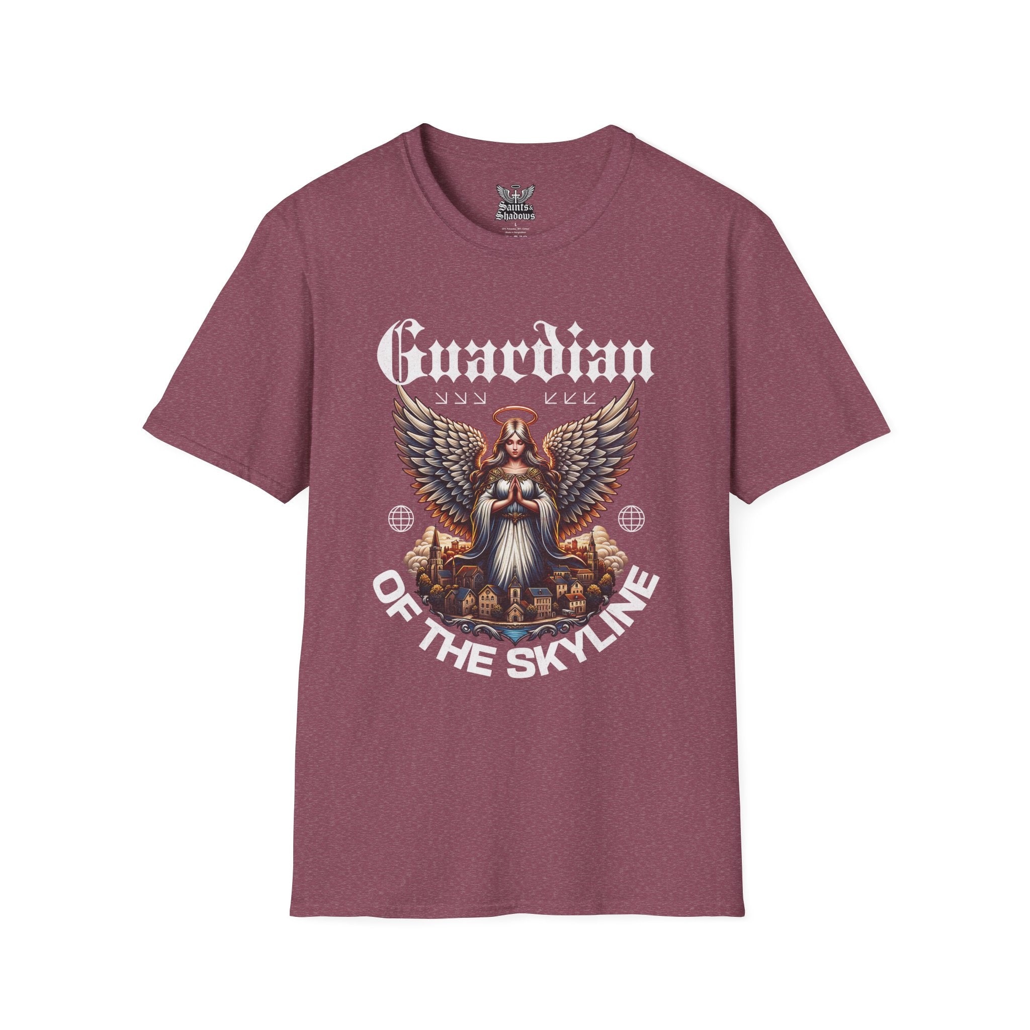 Saints and Shadows - Guardian of the Skyline, Angelic Artwork Unisex Softstyle T-Shirt, Casual Wear