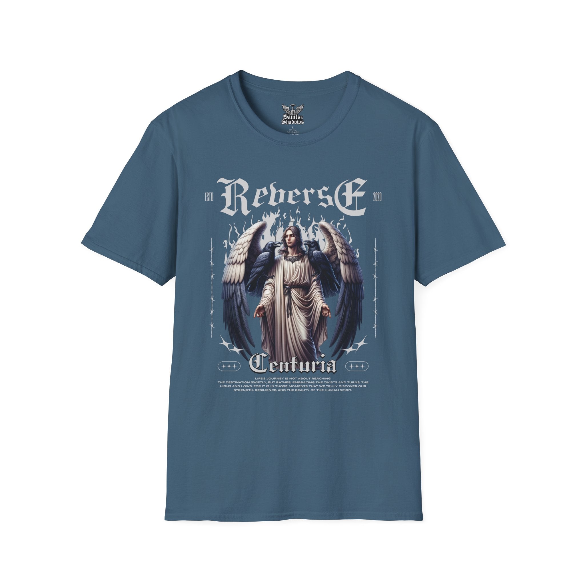 Saints and Shadows - Reverse Centuria, Angelic Artwork Unisex Softstyle T-Shirt, Casual Wear