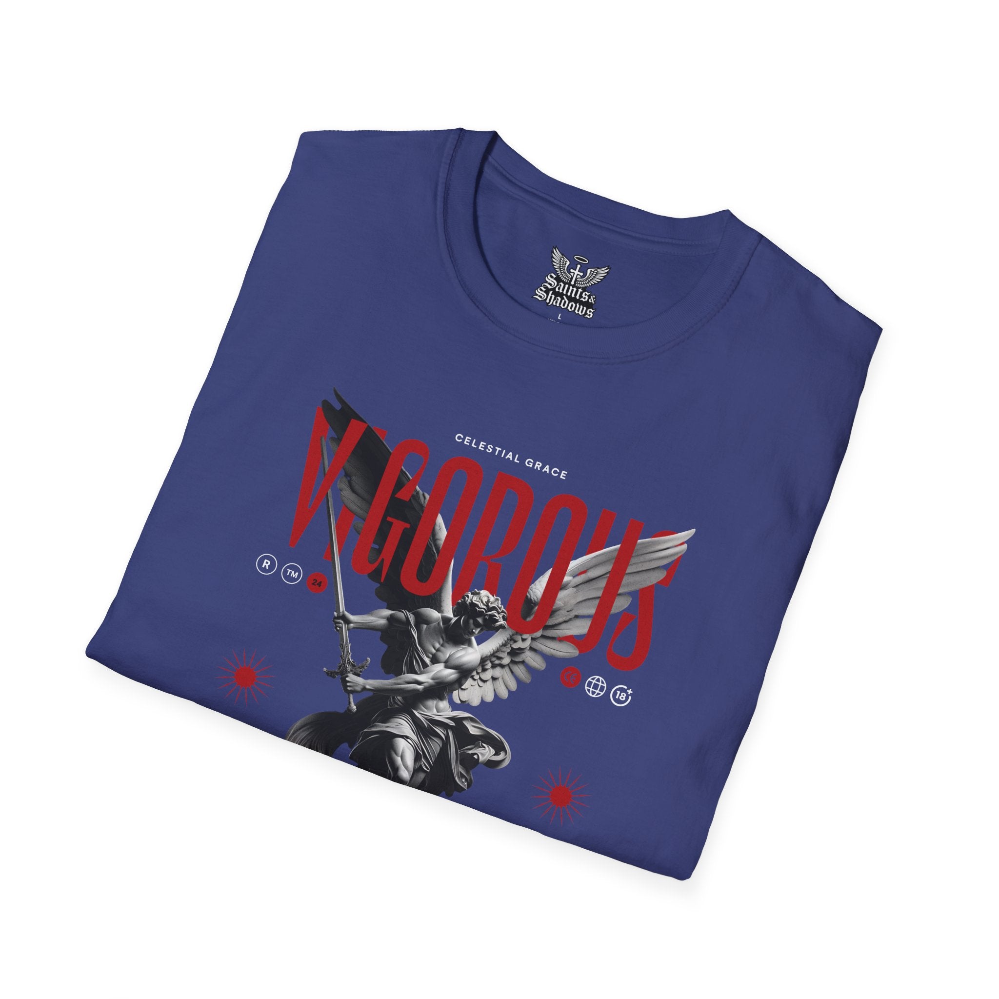 Saints and Shadows - Vigorous, Angelic Artwork Unisex Softstyle T-Shirt, Casual Wear