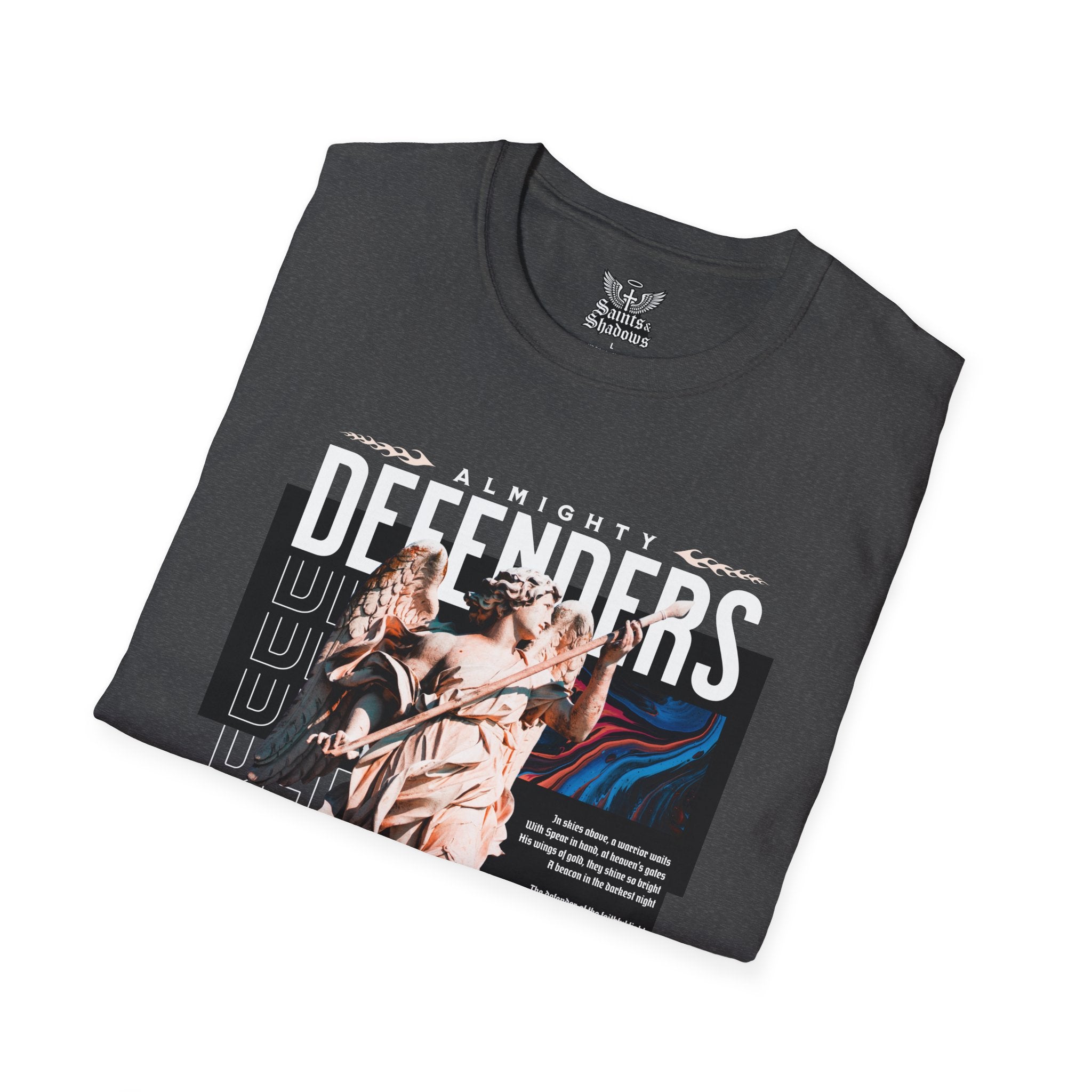 Saints and Shadows - Almighty Defenders, Angelic Artwork Unisex Softstyle T-Shirt, Casual Wear