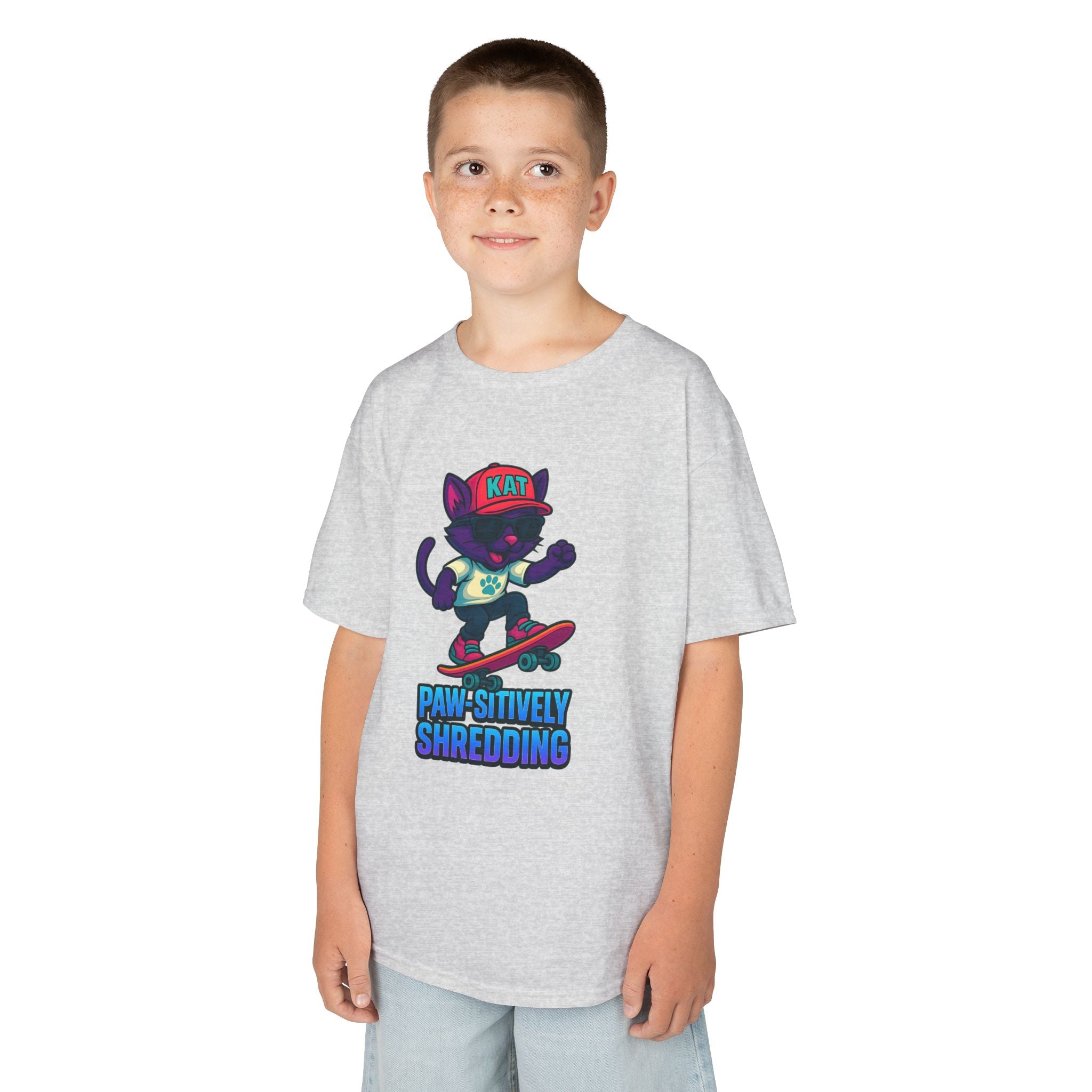 DJ KAT PAWS - Fun Skater Cat Design, Youth Summer T-Shirt, Cool Kids Apparel, Birthday Gift, Trendy Casual Wear