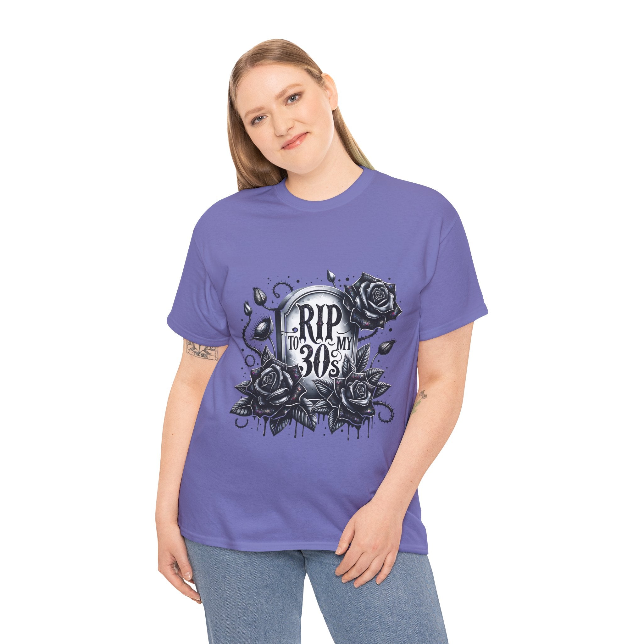 RIP to My 30s, Heavy, Unisex Graphic Shirt, Birthday Gift, Casual Wear, Vintage Style, Floral Design T-shirt