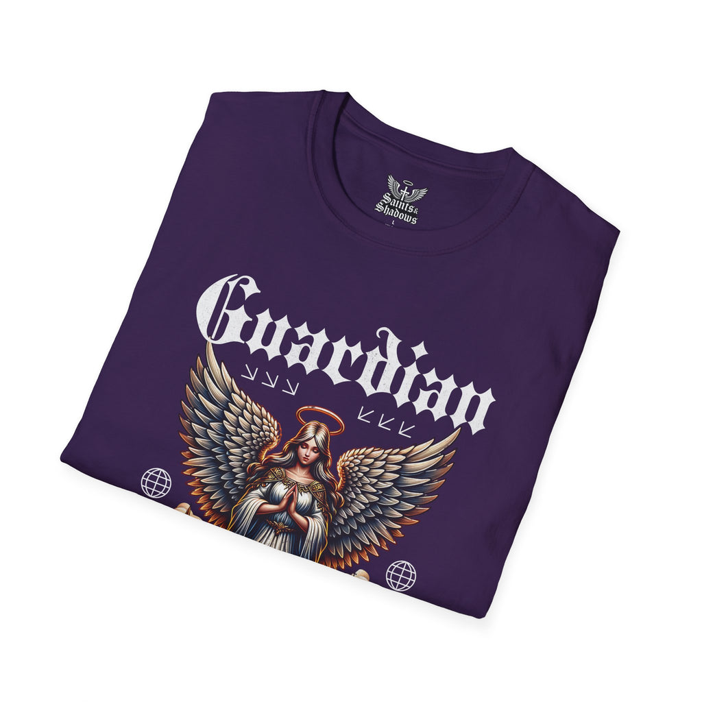 Saints and Shadows - Guardian of the Skyline, Angelic Artwork Unisex Softstyle T-Shirt, Casual Wear