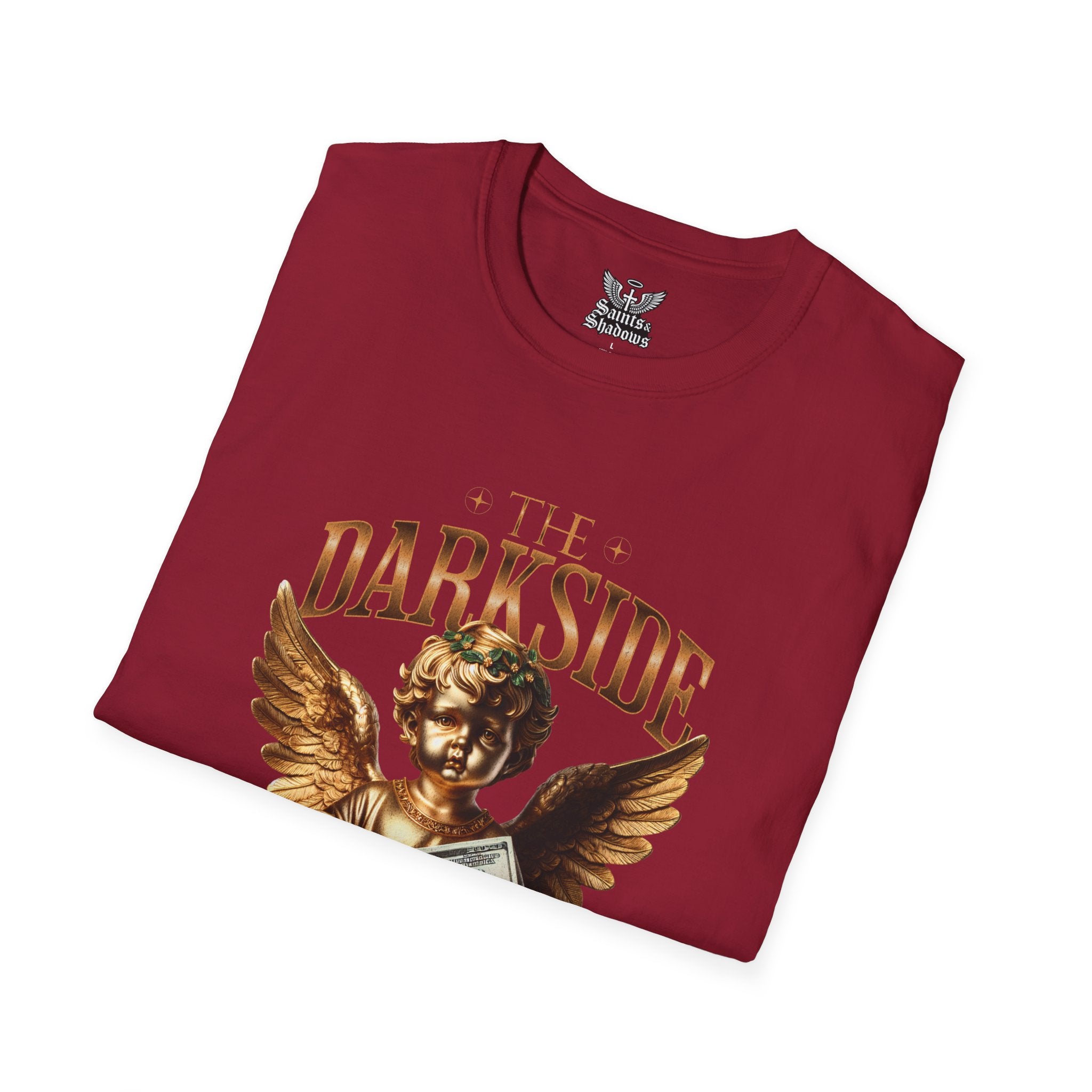 Saints and Shadows - The Darkside of Money, Angelic Artwork Unisex Softstyle T-Shirt, Casual Wear