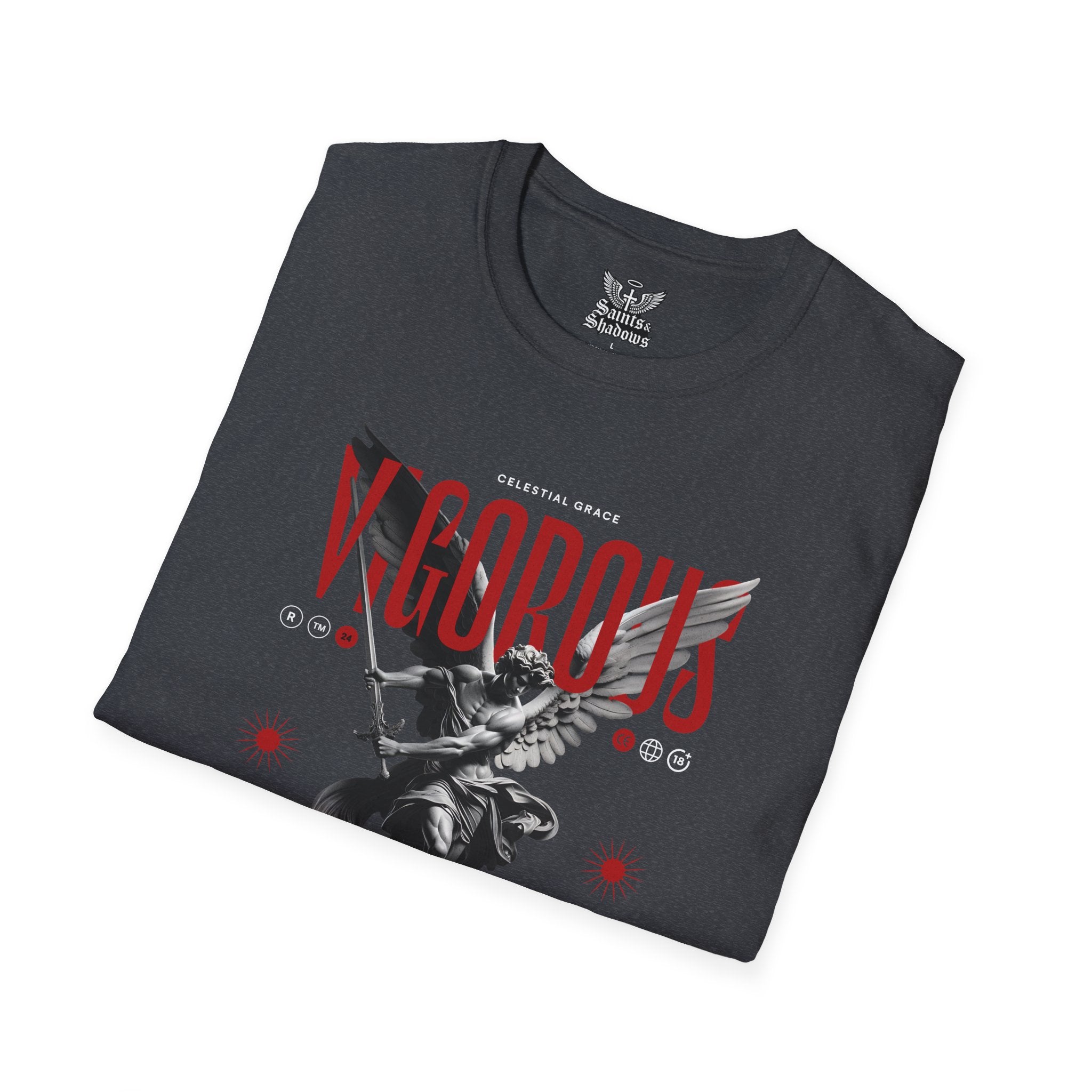 Saints and Shadows - Vigorous, Angelic Artwork Unisex Softstyle T-Shirt, Casual Wear