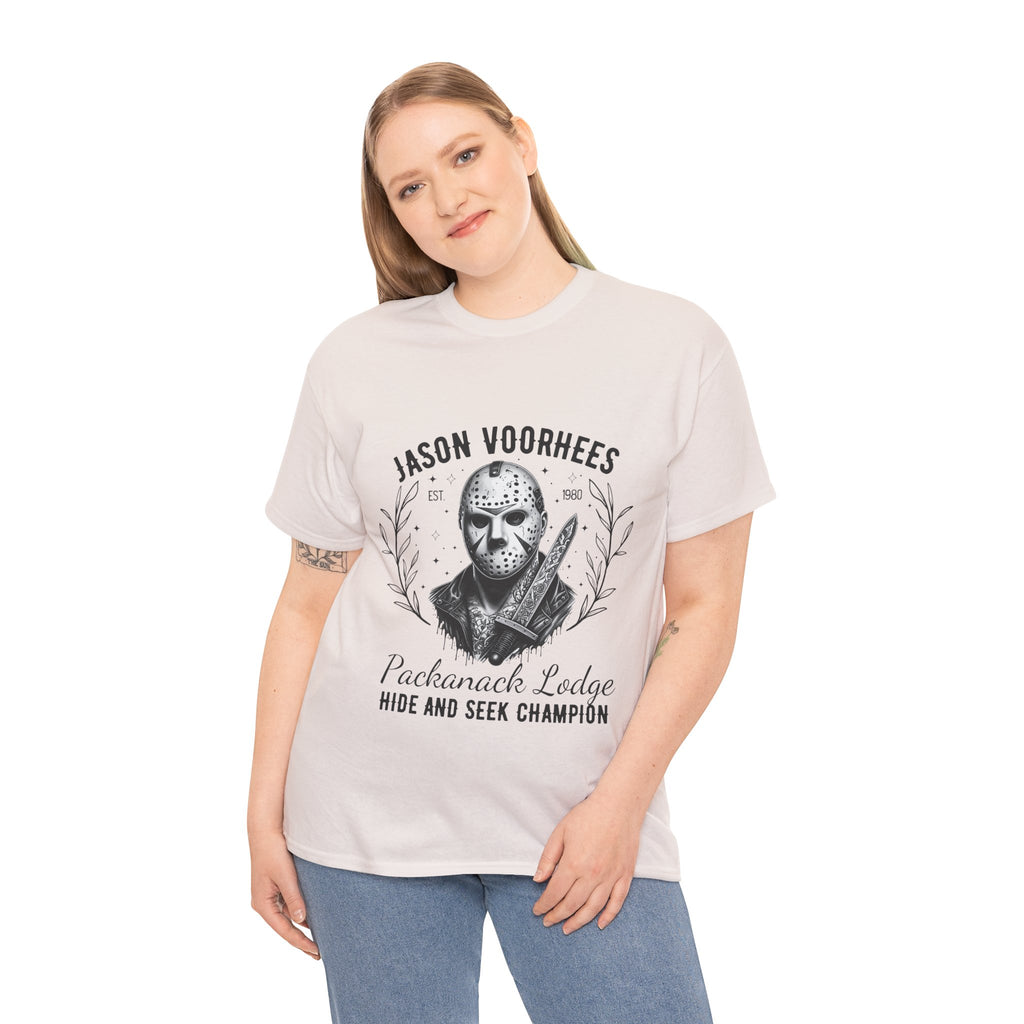 Jason Voorhees 'Hide and Seek Champion'  - Horror Graphic Tee, Unisex Cotton Shirt, Halloween Costume, Horror Movie Gift, Spooky T-Shirt, Horror Fan Apparel