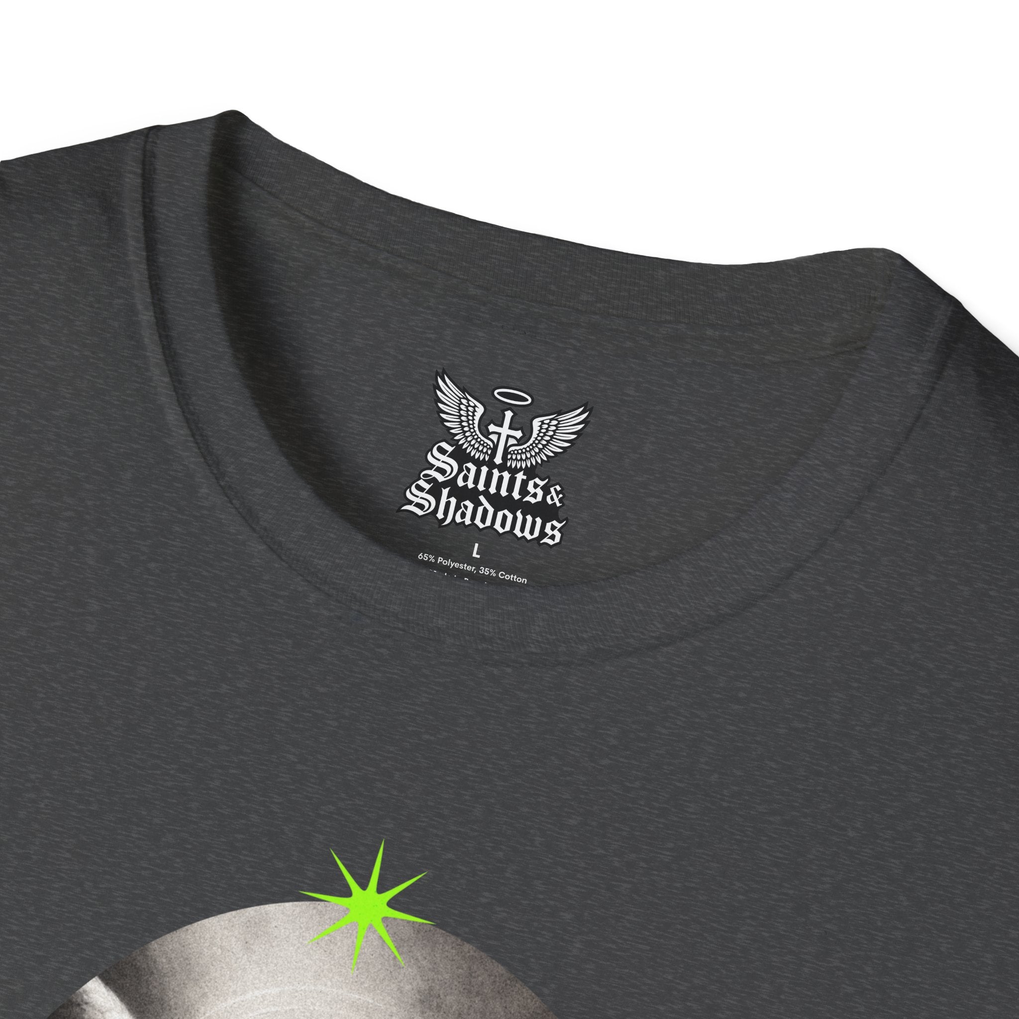 Saints and Shadows - Panoramic Portrayal, Angelic Artwork Unisex Softstyle T-Shirt, Casual Wear