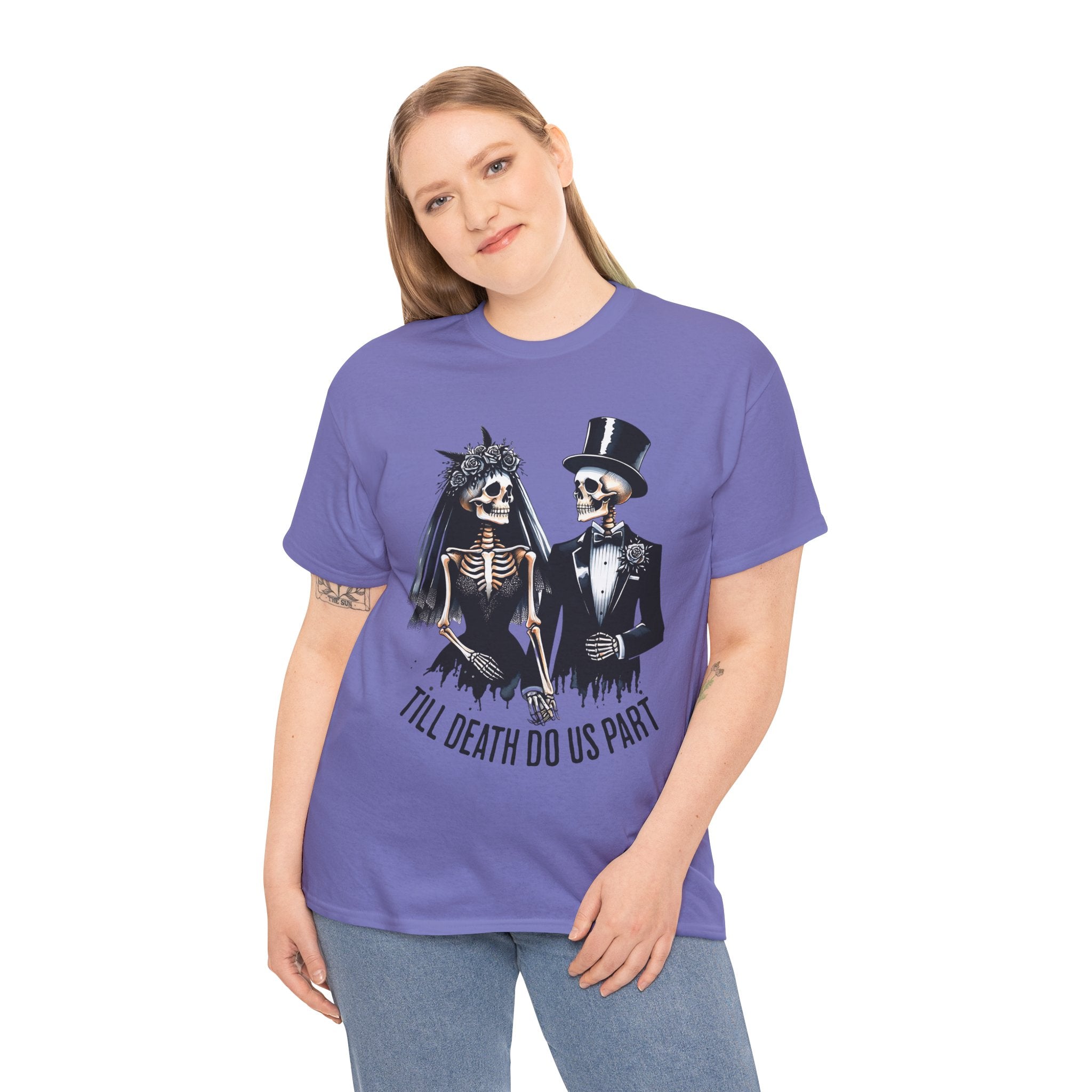 Skeleton Bride and Groom Wedding. Til Death, Tee - Horror Graphic Tee, Unisex Cotton Shirt, Halloween Costume, Horror Movie Gift, Spooky T-Shirt, Horror Fan Apparel