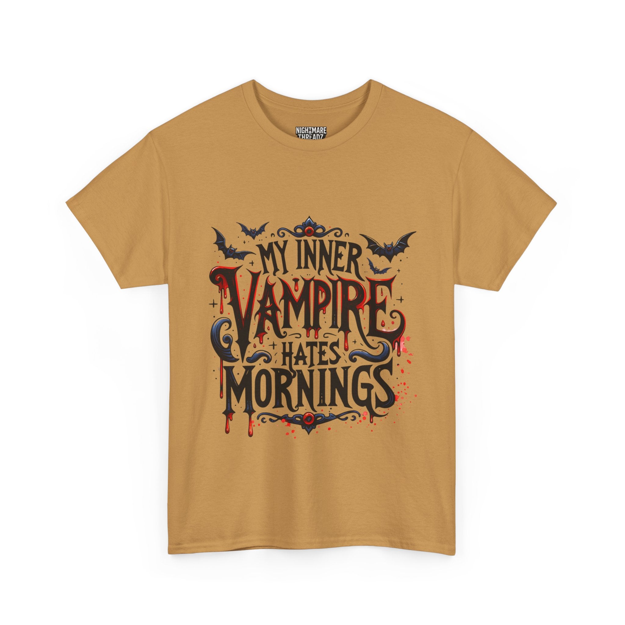 My Inner Vampire Hates Mornings, Tee - Unisex Heavy Cotton Shirt for Halloween, Gifts, Casual Wear, Funny T-Shirt, Vampire Lover Apparel
