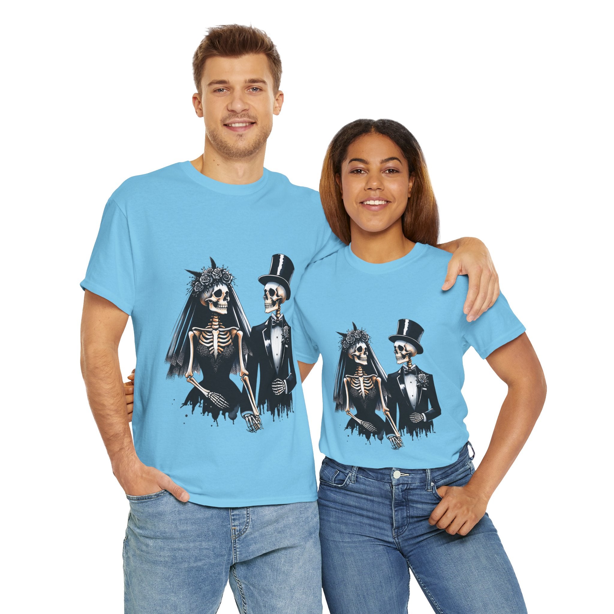 Skeleton Bride and Groom Wedding Tee - Horror Graphic Tee, Unisex Cotton Shirt, Halloween Costume, Horror Movie Gift, Spooky T-Shirt, Horror Fan Apparel