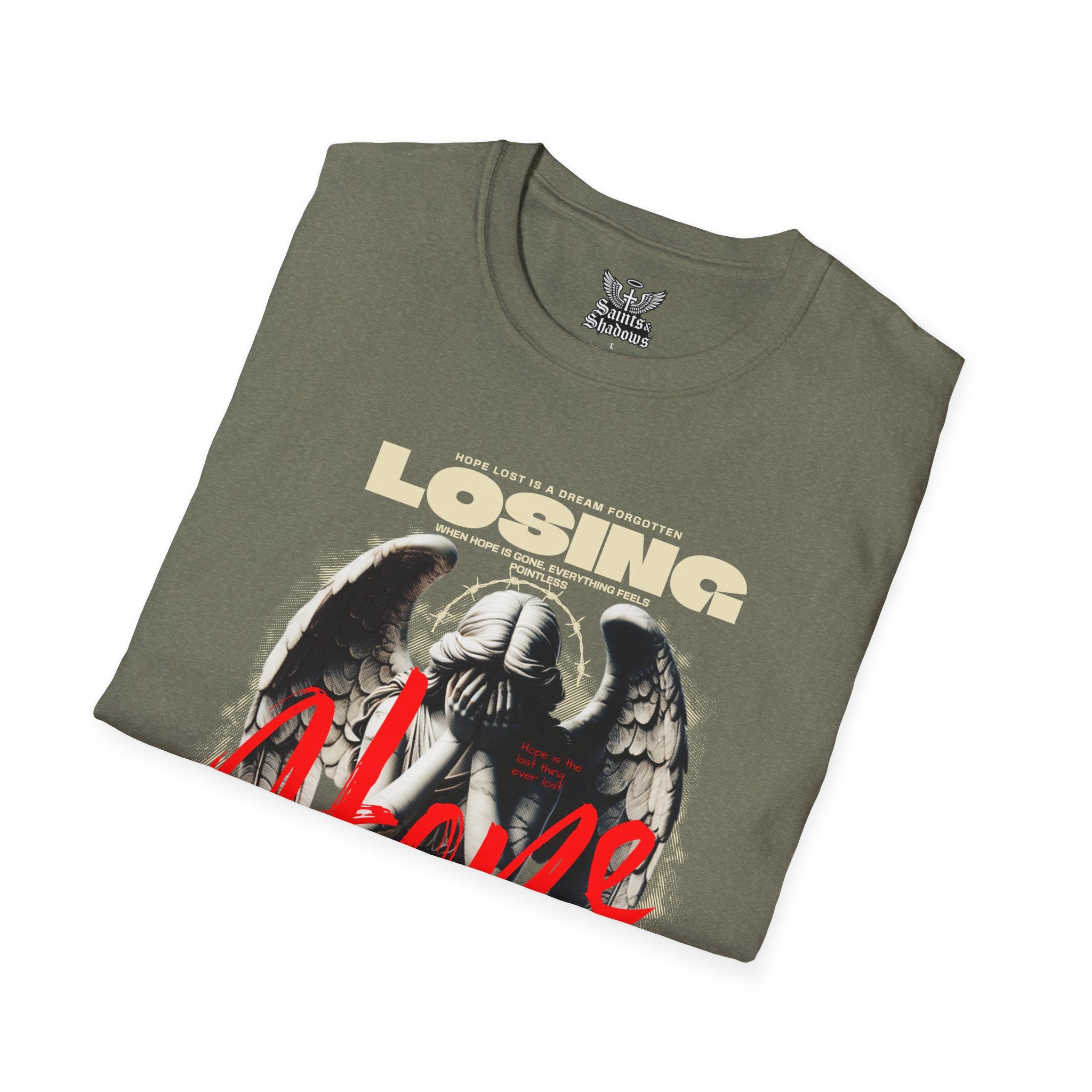 Saints and Shadows - Losing Hope, Angelic Artwork Unisex Softstyle T-Shirt, Casual Wear