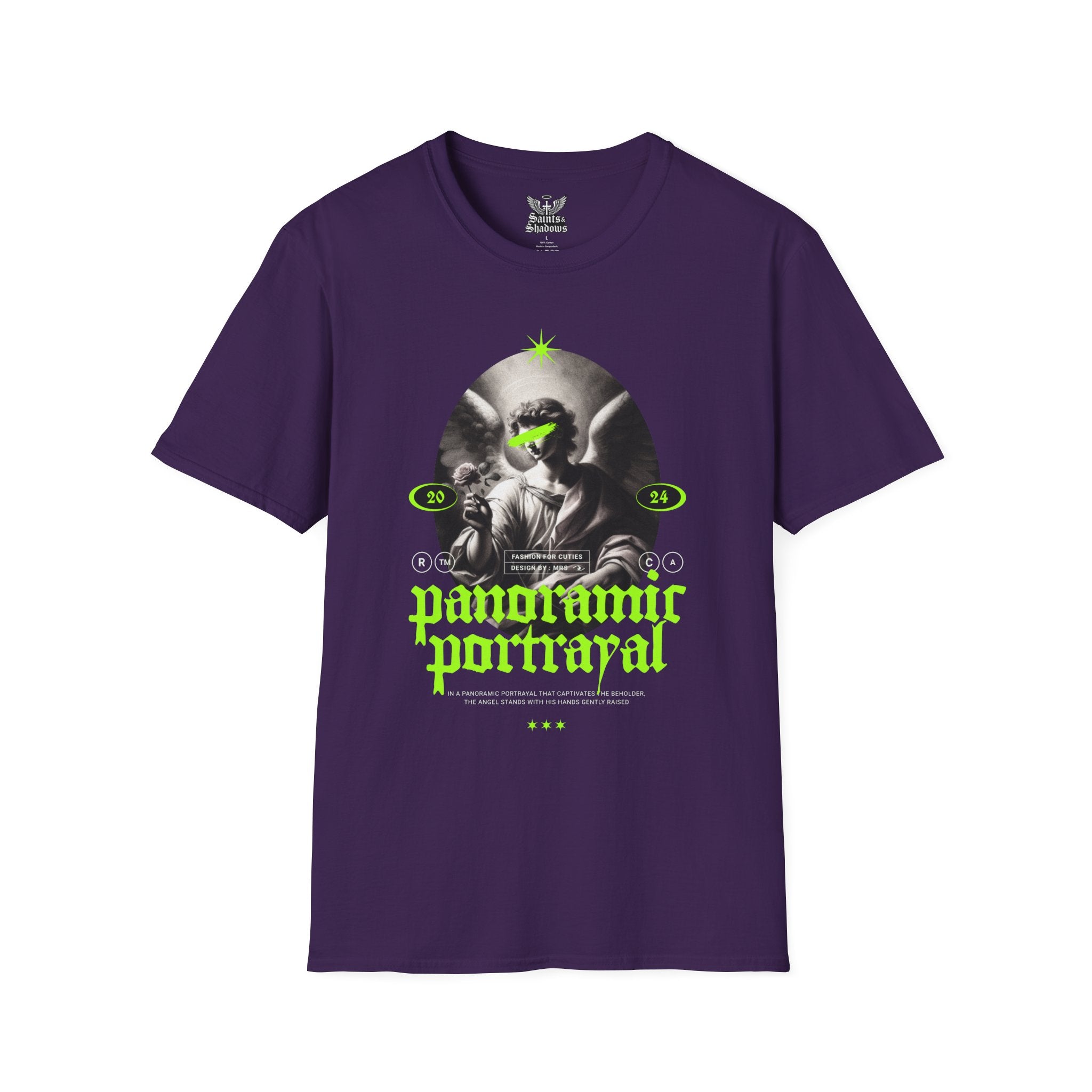 Saints and Shadows - Panoramic Portrayal, Angelic Artwork Unisex Softstyle T-Shirt, Casual Wear