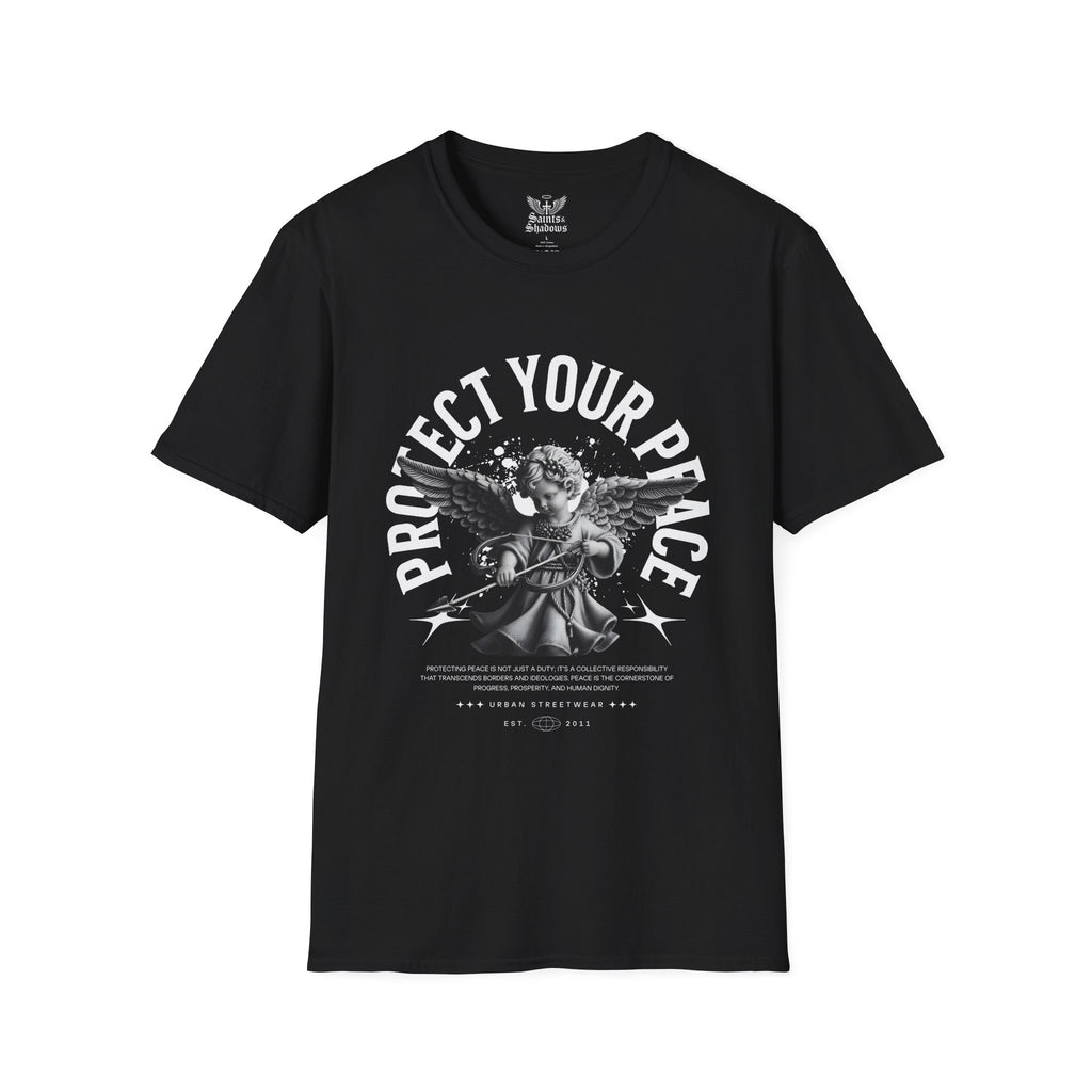 Saints and Shadows - Protect Your Peace, Angelic Artwork Unisex Softstyle T-Shirt, Casual Wear