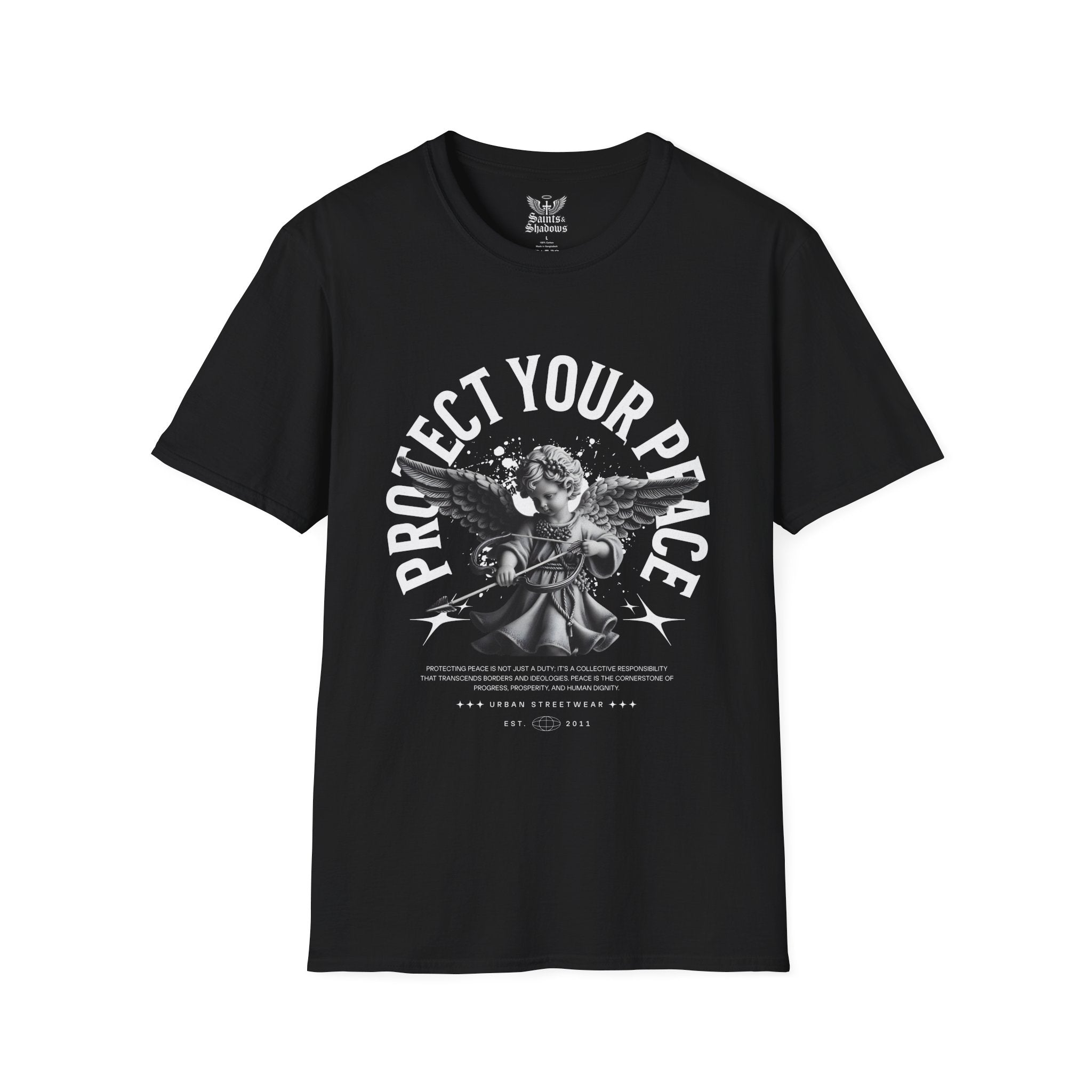 Saints and Shadows - Protect Your Peace, Angelic Artwork Unisex Softstyle T-Shirt, Casual Wear