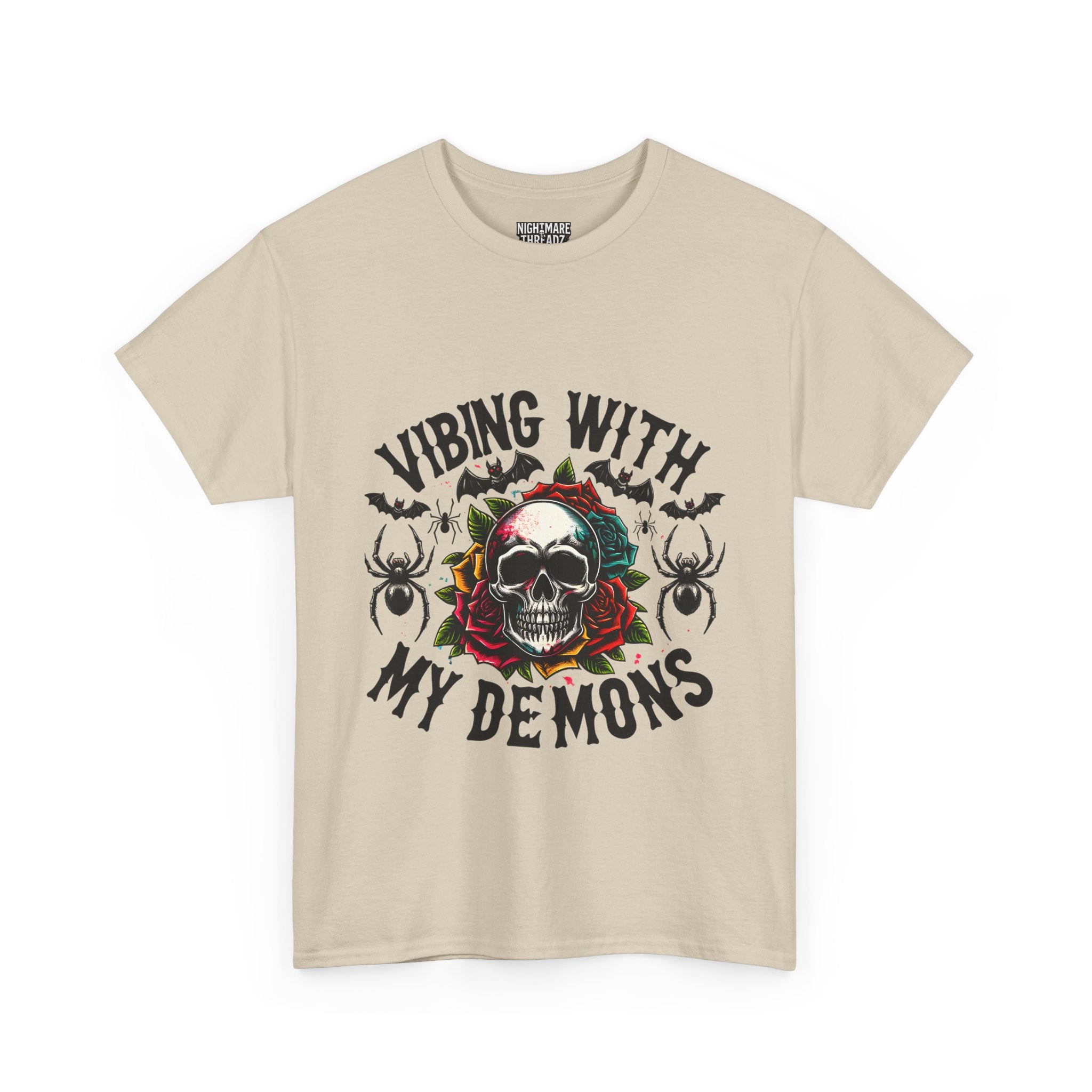 Vibing With My Demons, Halloween Skeleton & Pumpkin Tee, Spooky Season Apparel, Fall Fashion, Gift for Halloween Lovers