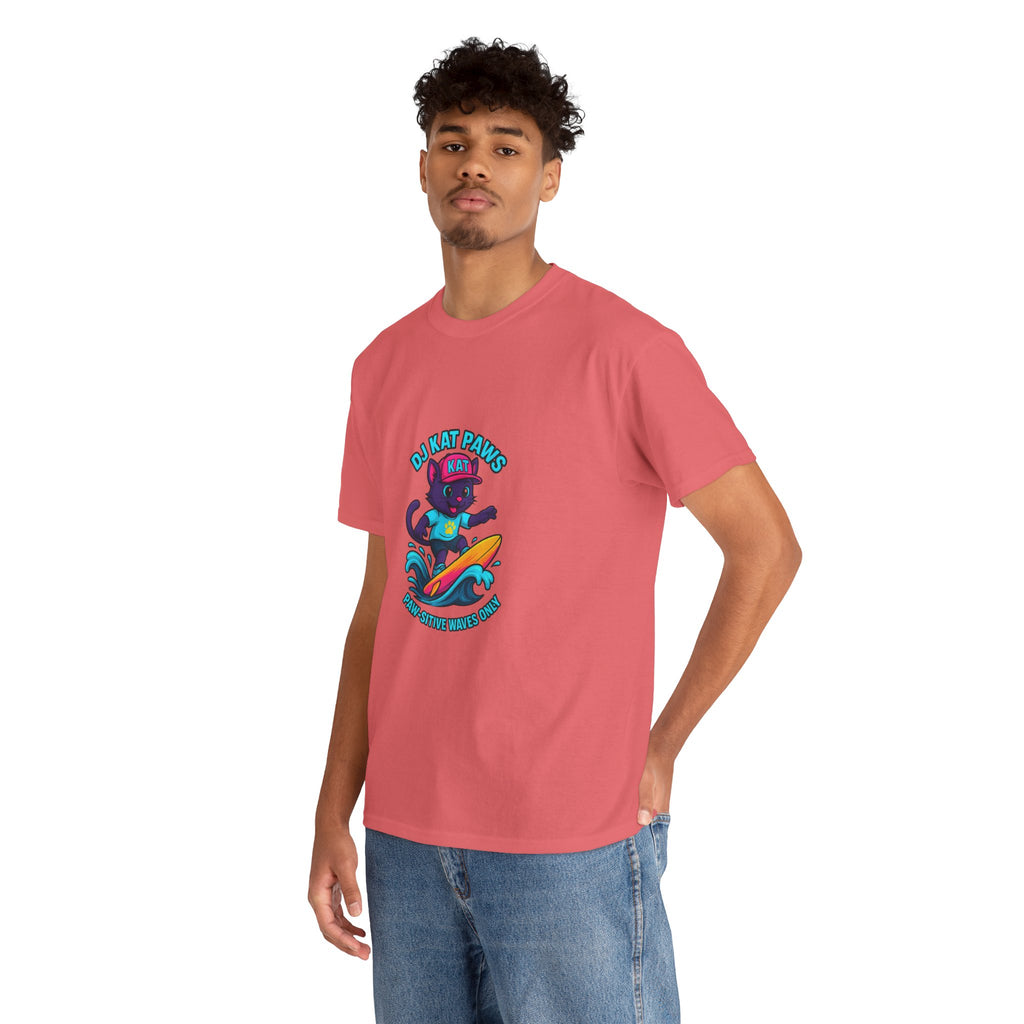 DJ KAT PAWS Surfing Fun T-Shirt | Stay Cool, Have Fun, Play Safe, Be You! | Fun Summer Tee, Gift for Cat Lovers, Beach Vibes