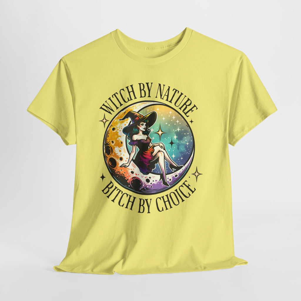 Witchy Cotton Tee - "Witch by Nature, Bitch by Choice" | Unisex Tee for Spooky Season, Boho Fashion, Festival Wear, Gift for Witches