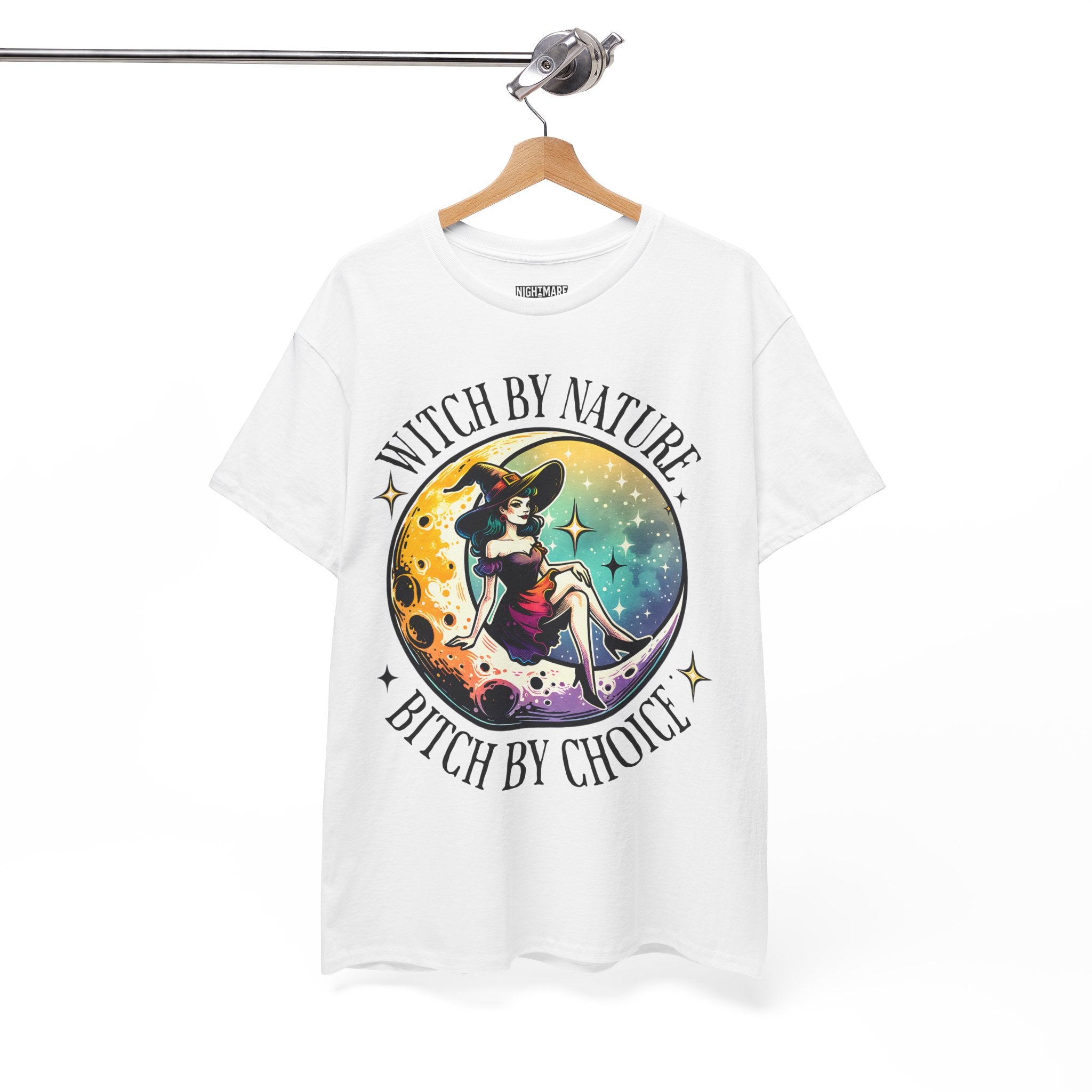 Witchy Cotton Tee - "Witch by Nature, Bitch by Choice" | Unisex Tee for Spooky Season, Boho Fashion, Festival Wear, Gift for Witches