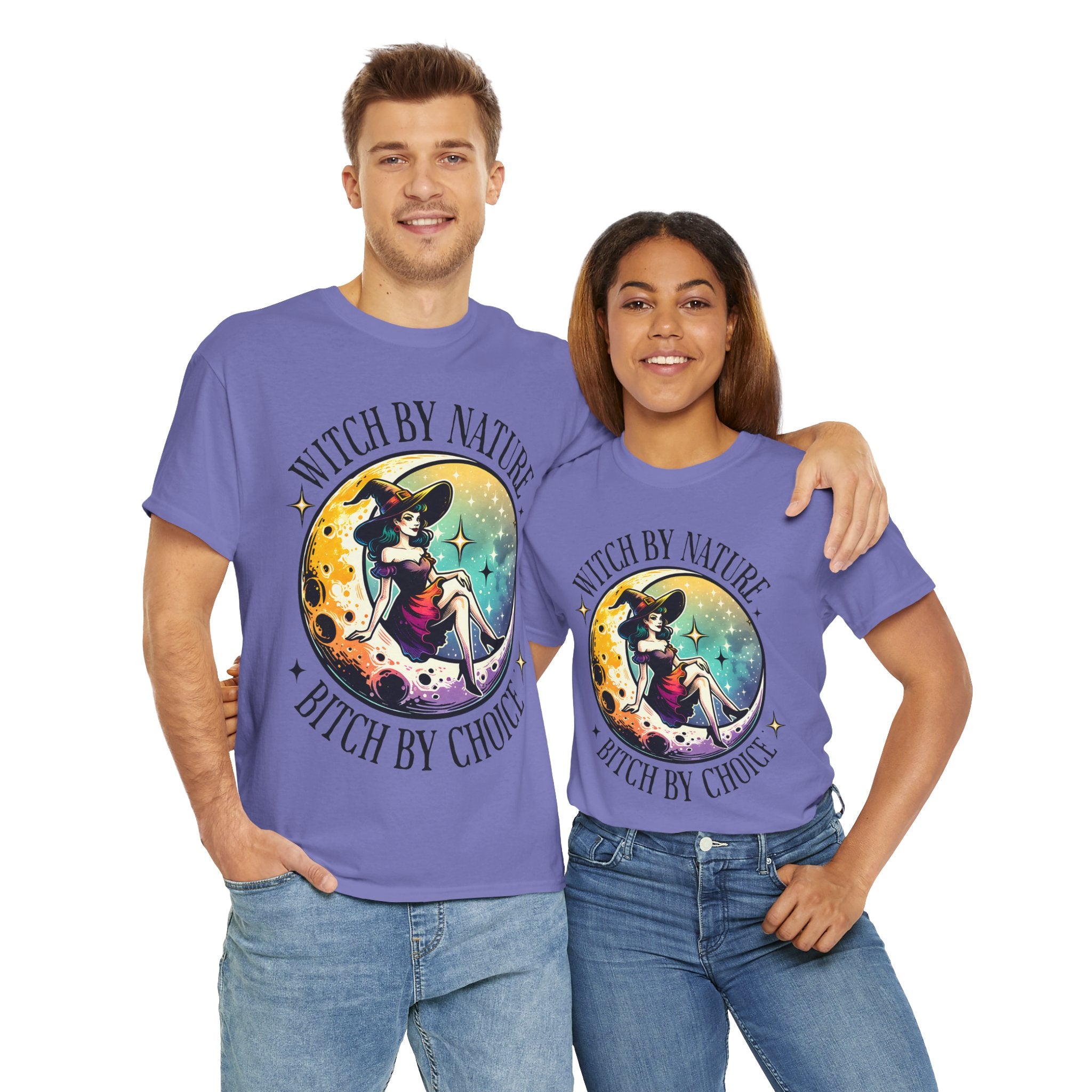 Witchy Cotton Tee - "Witch by Nature, Bitch by Choice" | Unisex Tee for Spooky Season, Boho Fashion, Festival Wear, Gift for Witches