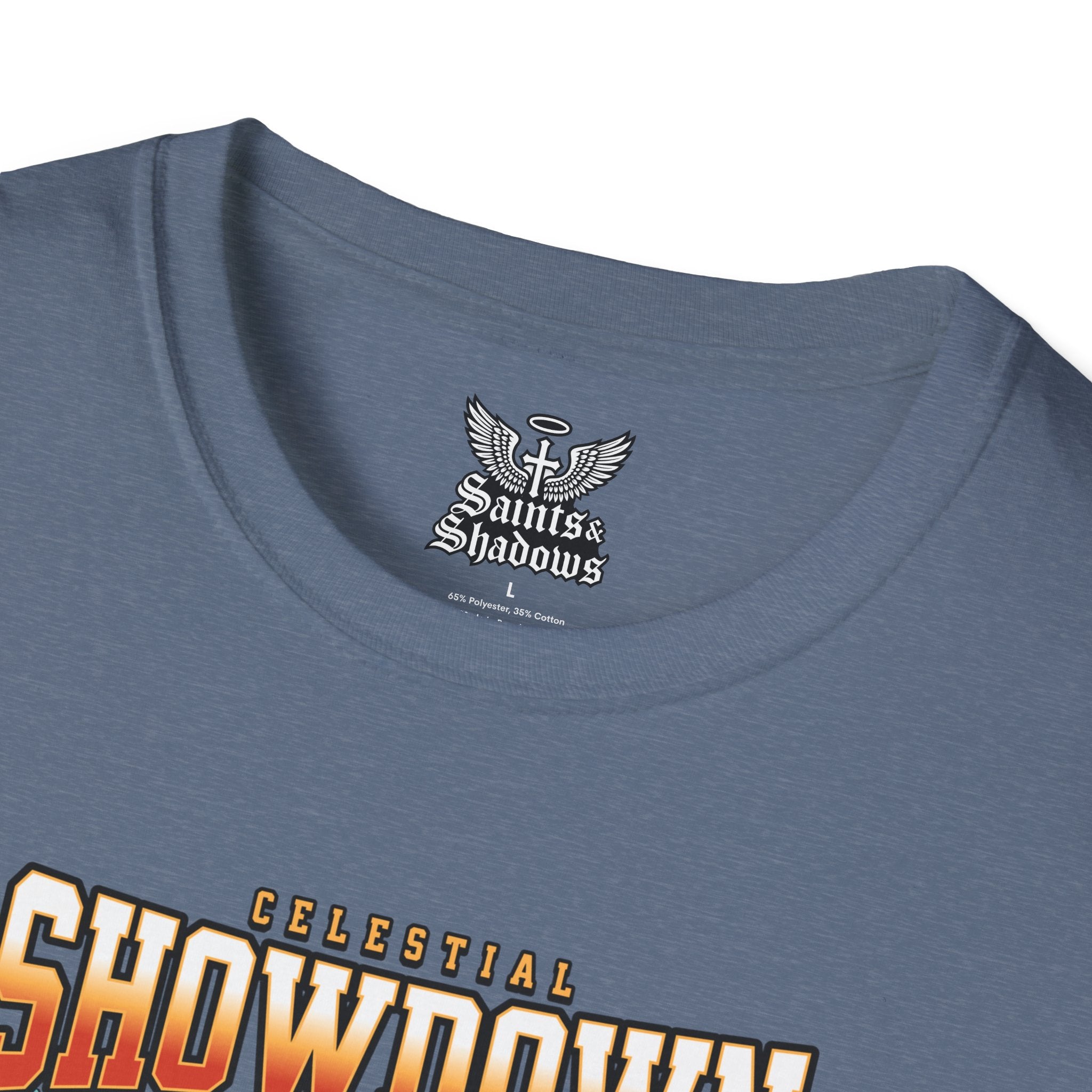 Saints and Shadows - Epic Showdown, Angelic Artwork Unisex Softstyle T-Shirt, Casual Wear