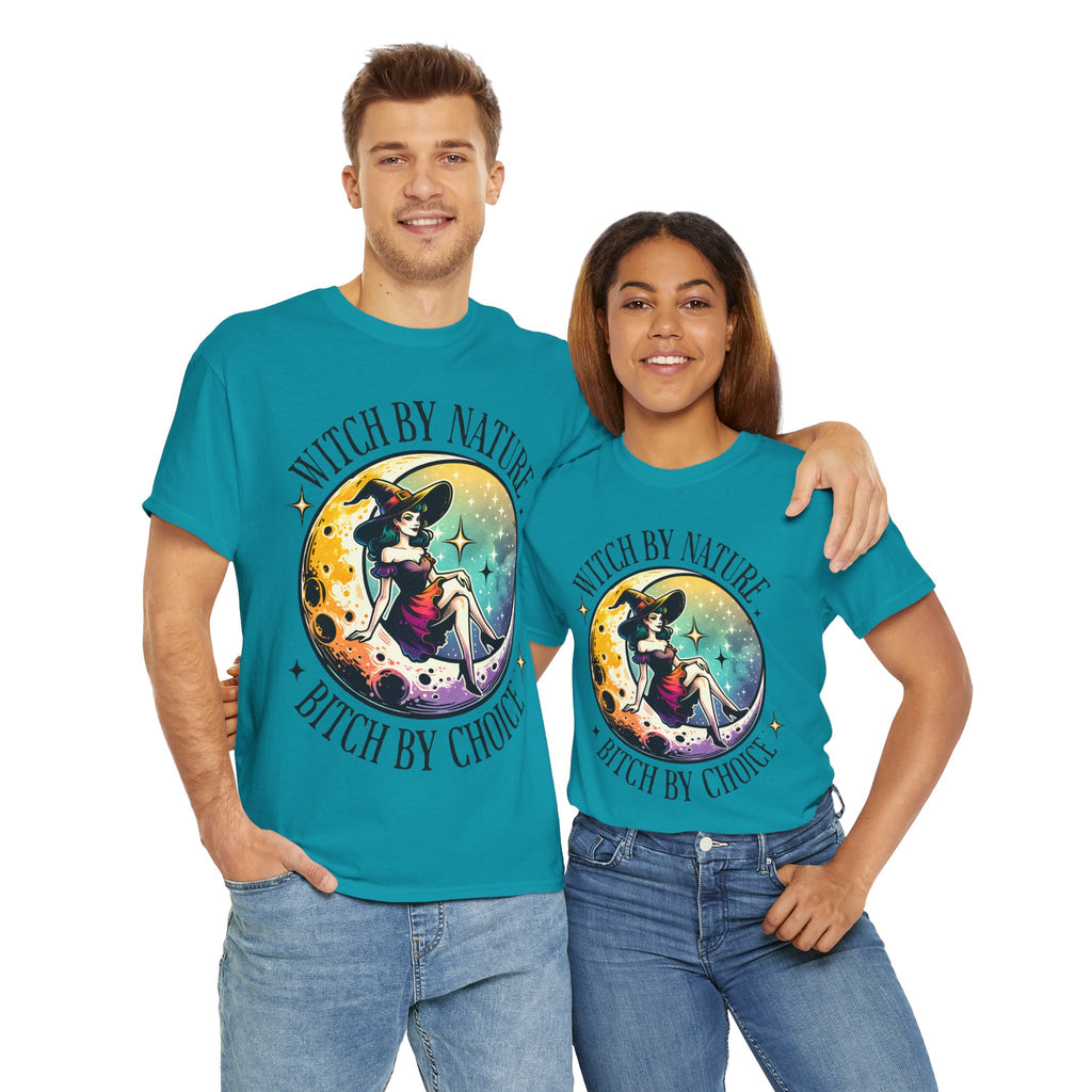 Witchy Cotton Tee - "Witch by Nature, Bitch by Choice" | Unisex Tee for Spooky Season, Boho Fashion, Festival Wear, Gift for Witches