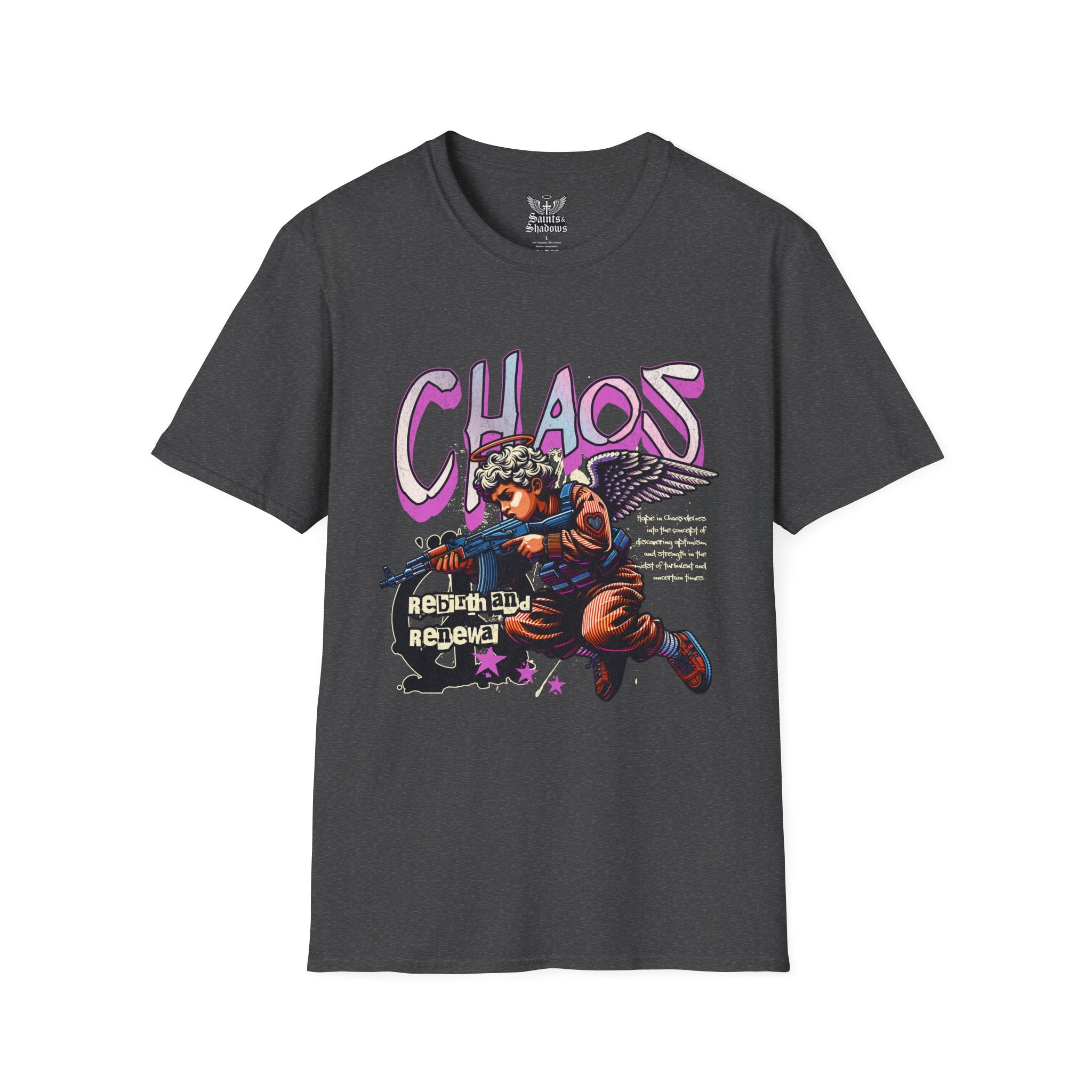 Saints and Shadows - Chaos, Angelic Artwork Unisex Softstyle T-Shirt, Casual Wear