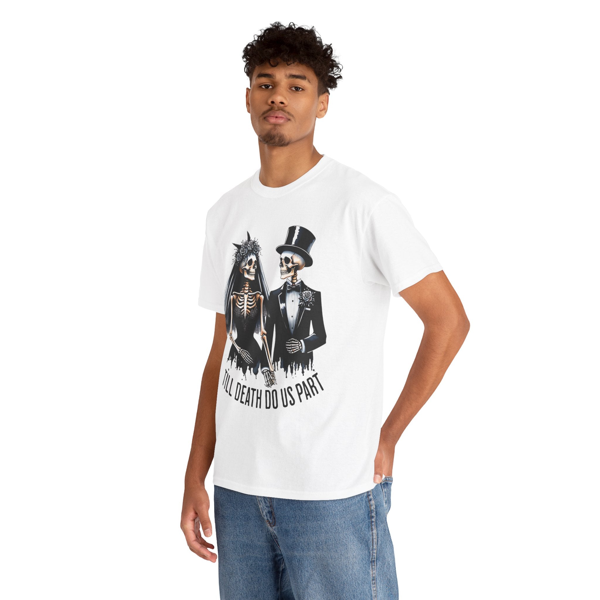 Skeleton Bride and Groom Wedding. Til Death, Tee - Horror Graphic Tee, Unisex Cotton Shirt, Halloween Costume, Horror Movie Gift, Spooky T-Shirt, Horror Fan Apparel