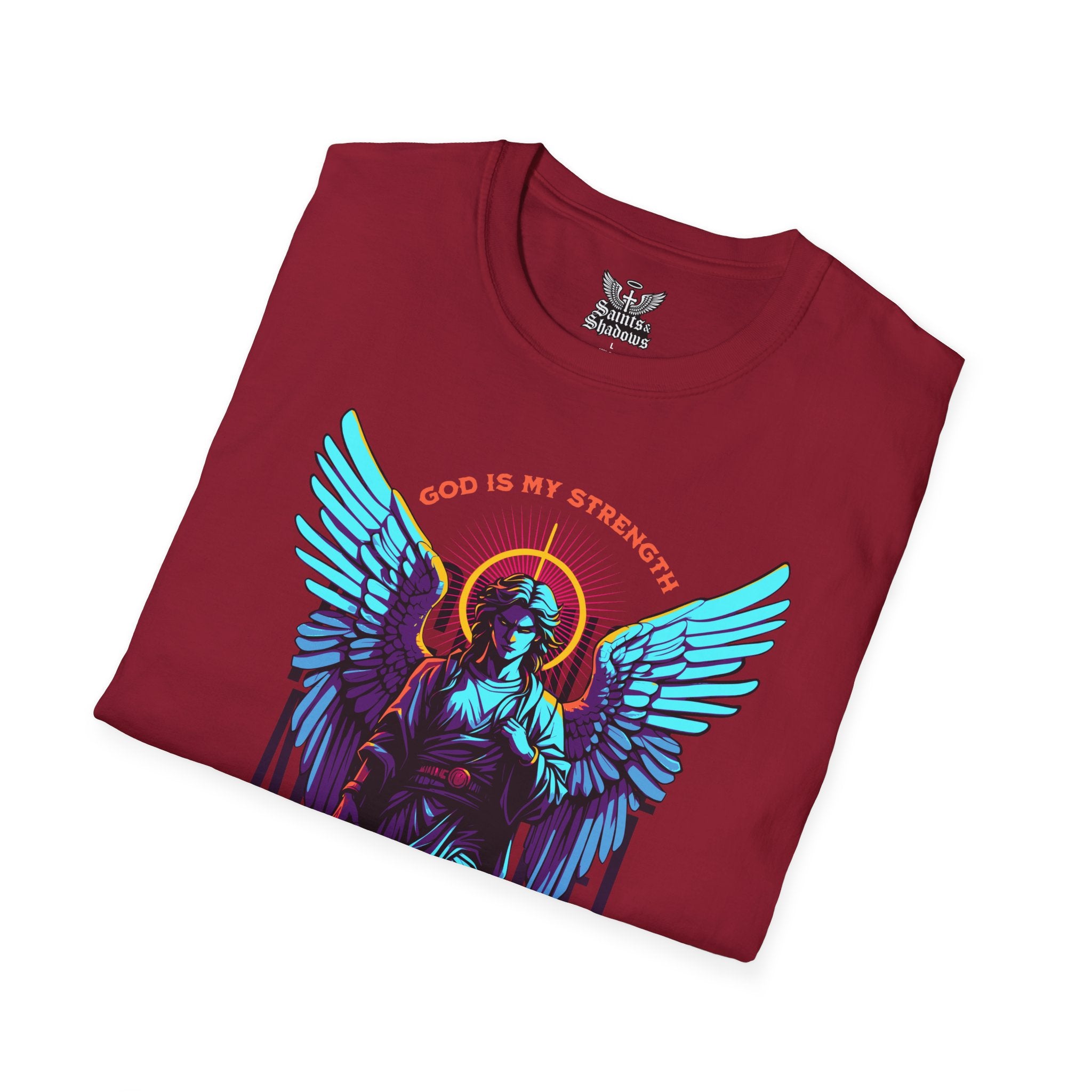 Saints and Shadows - St. Gabriel, Angelic Artwork Unisex Softstyle T-Shirt, Casual Wear