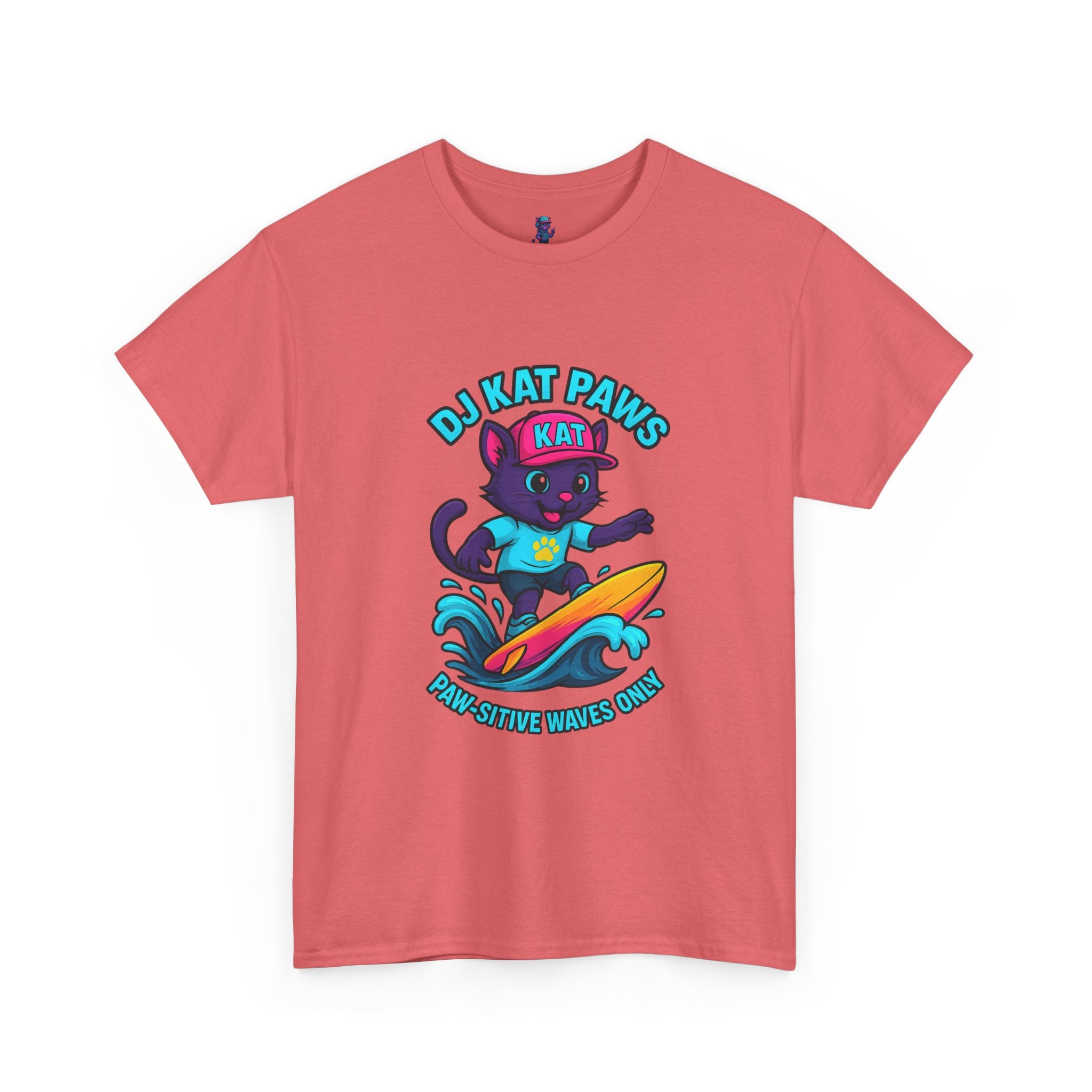 DJ KAT PAWS Surfing Fun T-Shirt | Stay Cool, Have Fun, Play Safe, Be You! | Fun Summer Tee, Gift for Cat Lovers, Beach Vibes