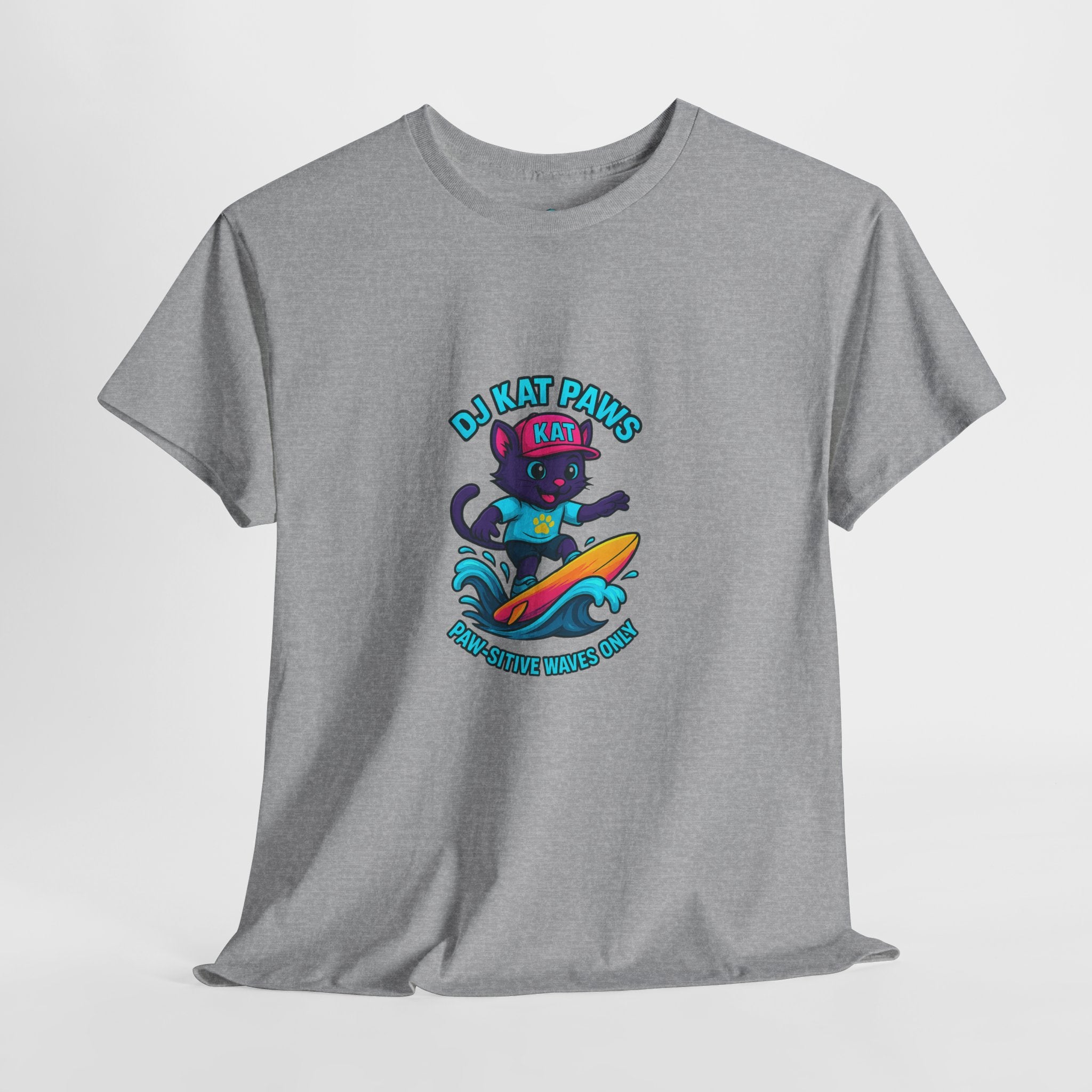 DJ KAT PAWS Surfing Fun T-Shirt | Stay Cool, Have Fun, Play Safe, Be You! | Fun Summer Tee, Gift for Cat Lovers, Beach Vibes