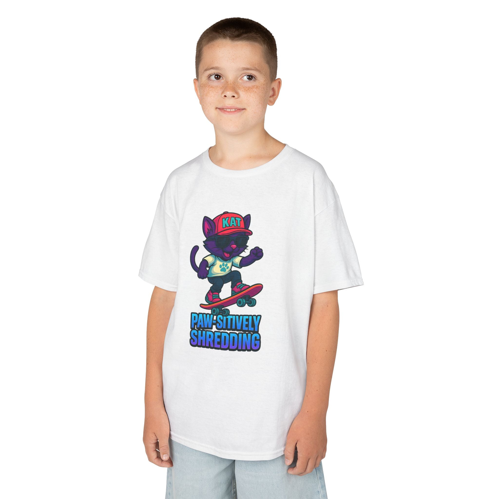 DJ KAT PAWS - Fun Skater Cat Design, Youth Summer T-Shirt, Cool Kids Apparel, Birthday Gift, Trendy Casual Wear