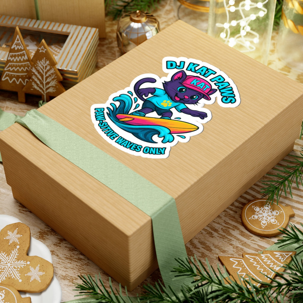 DJ KAT PAWS - Paw-sitive Waves Only - Cat Lover Gifts, Youthful Decor, Fun Party Favors, Animal-Themed Stickers