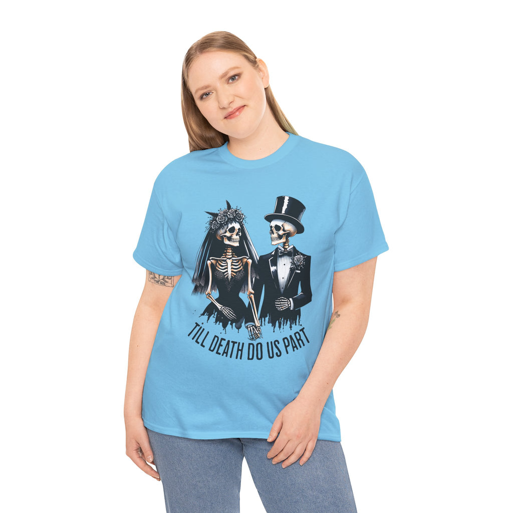 Skeleton Bride and Groom Wedding. Til Death, Tee - Horror Graphic Tee, Unisex Cotton Shirt, Halloween Costume, Horror Movie Gift, Spooky T-Shirt, Horror Fan Apparel
