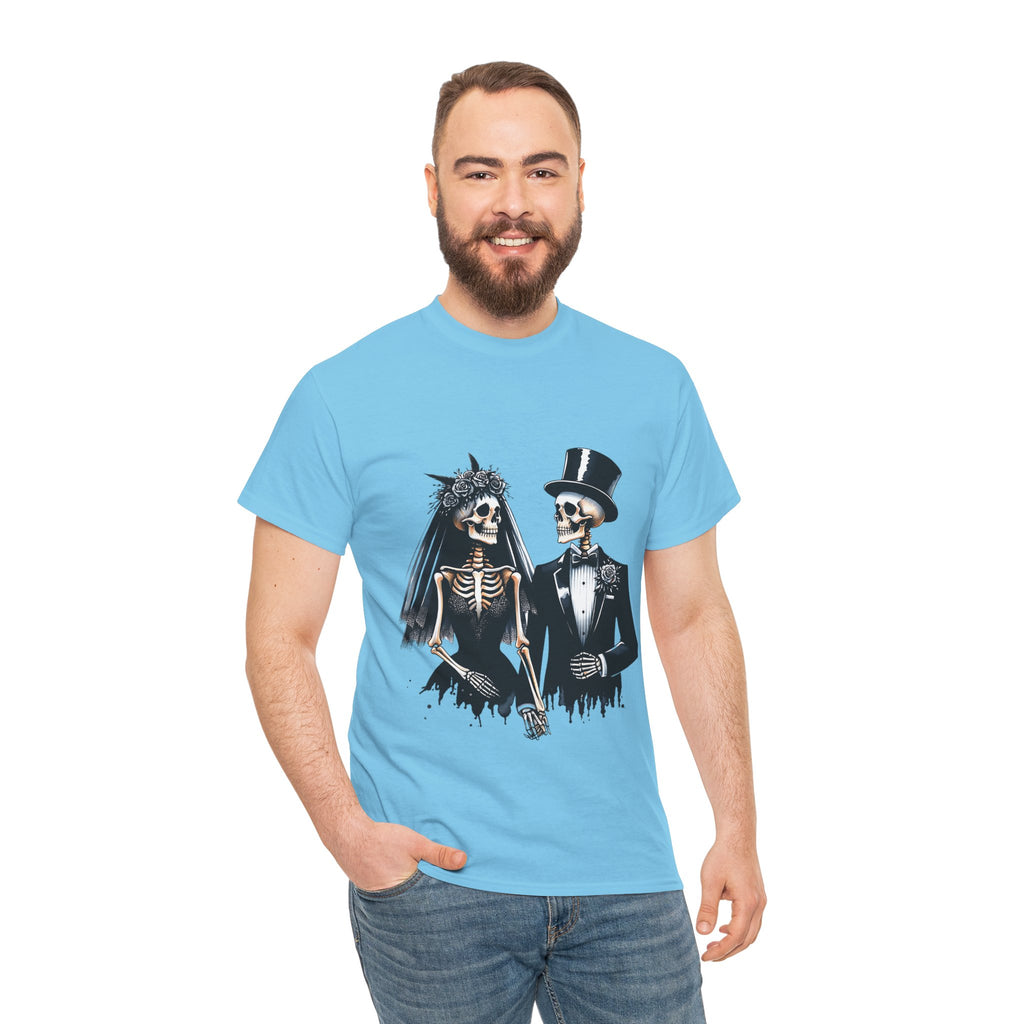 Skeleton Bride and Groom Wedding Tee - Horror Graphic Tee, Unisex Cotton Shirt, Halloween Costume, Horror Movie Gift, Spooky T-Shirt, Horror Fan Apparel