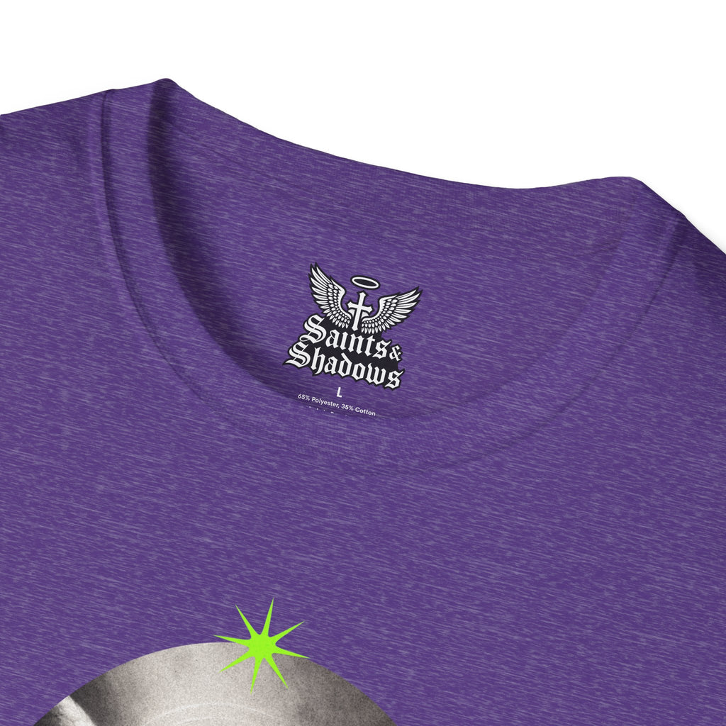Saints and Shadows - Panoramic Portrayal, Angelic Artwork Unisex Softstyle T-Shirt, Casual Wear