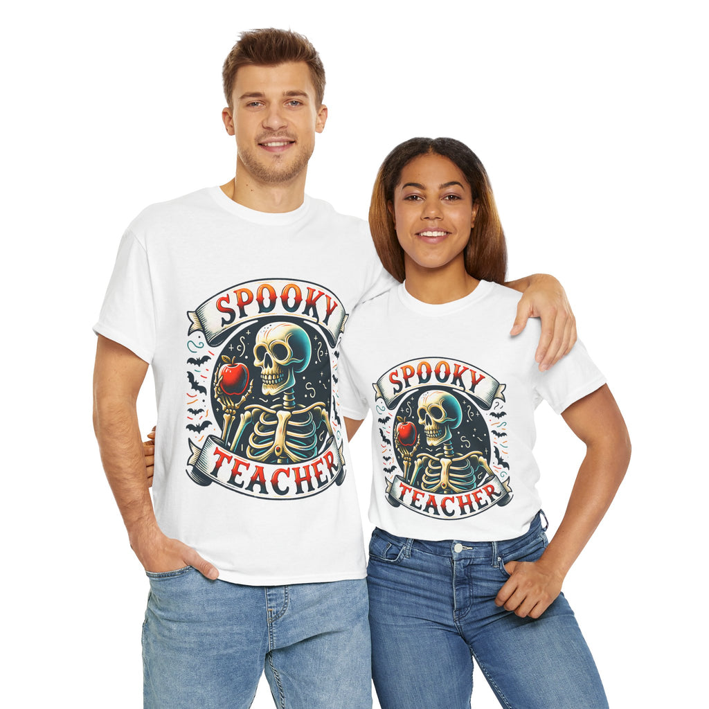 Spooky Teacher Tee, Halloween Shirt, Unisex Cotton T-Shirt, Funny Teacher Gift, Skeleton Design, Fall Apparel