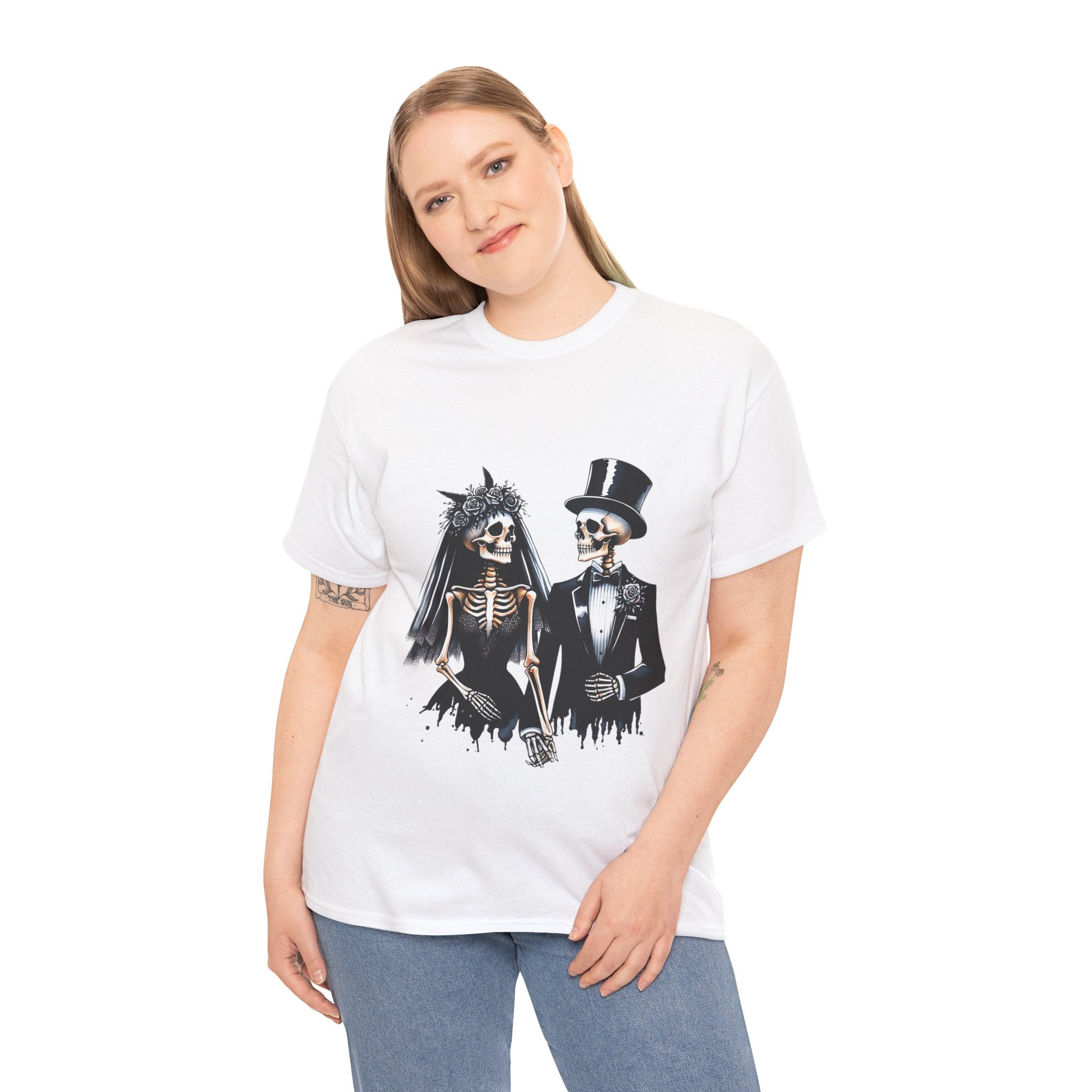Skeleton Bride and Groom Wedding Tee - Horror Graphic Tee, Unisex Cotton Shirt, Halloween Costume, Horror Movie Gift, Spooky T-Shirt, Horror Fan Apparel
