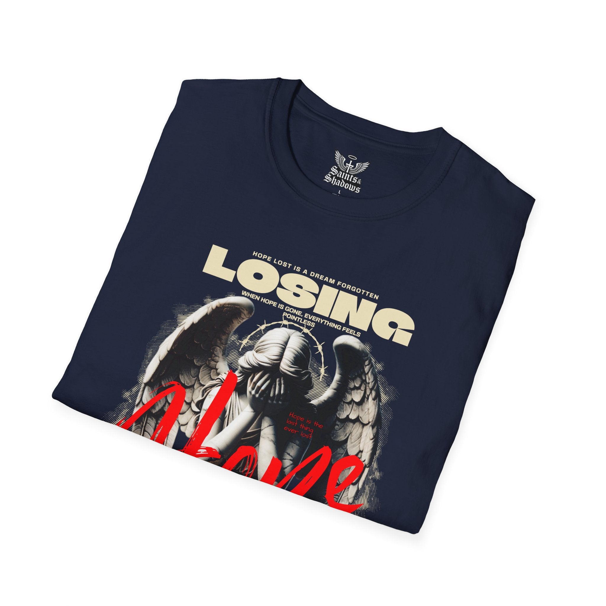 Saints and Shadows - Losing Hope, Angelic Artwork Unisex Softstyle T-Shirt, Casual Wear