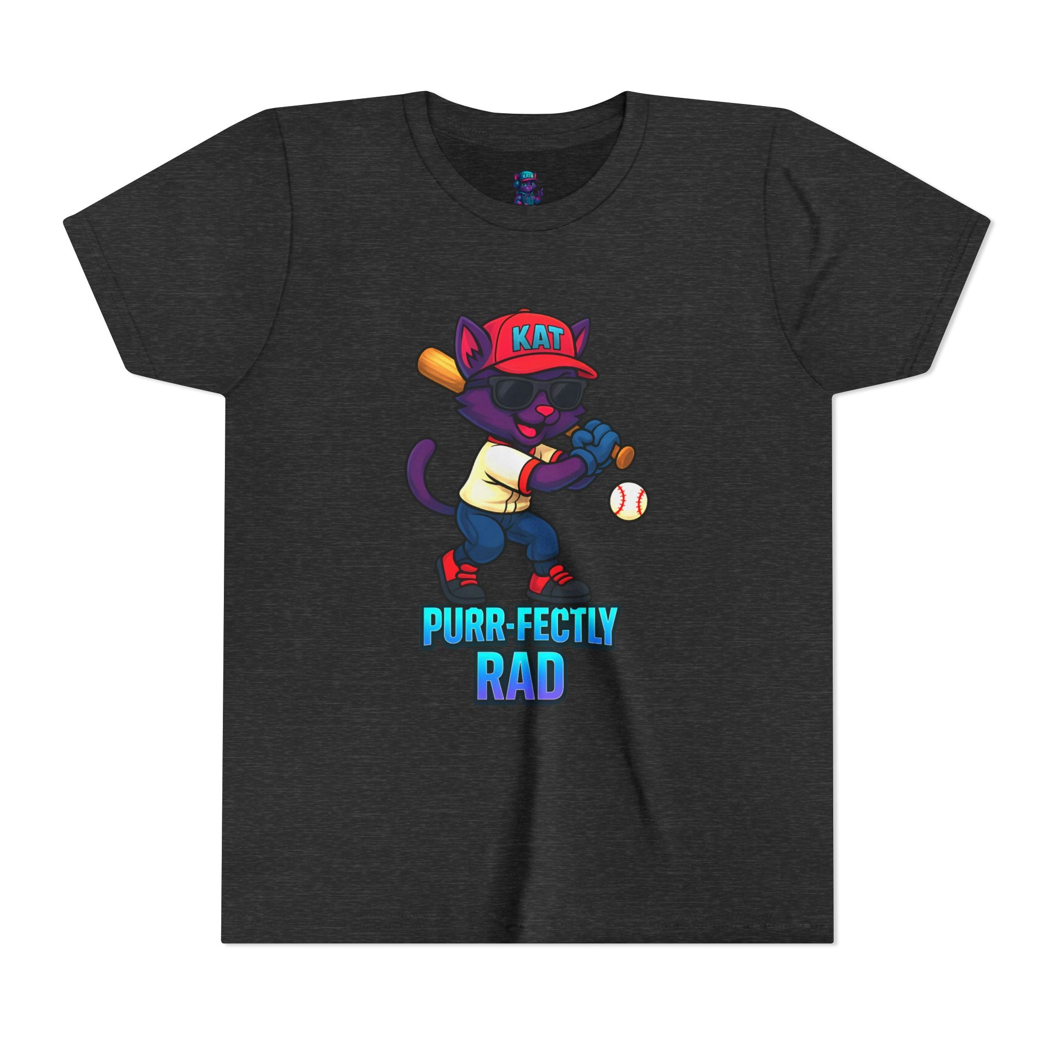 DJ KAT PAWS – Purr-fectly Rad Baseball Youth Tee | Fun Kids Graphic Shirt, Cool Cat Design, Perfect for Birthdays, Playdates & Sports Events