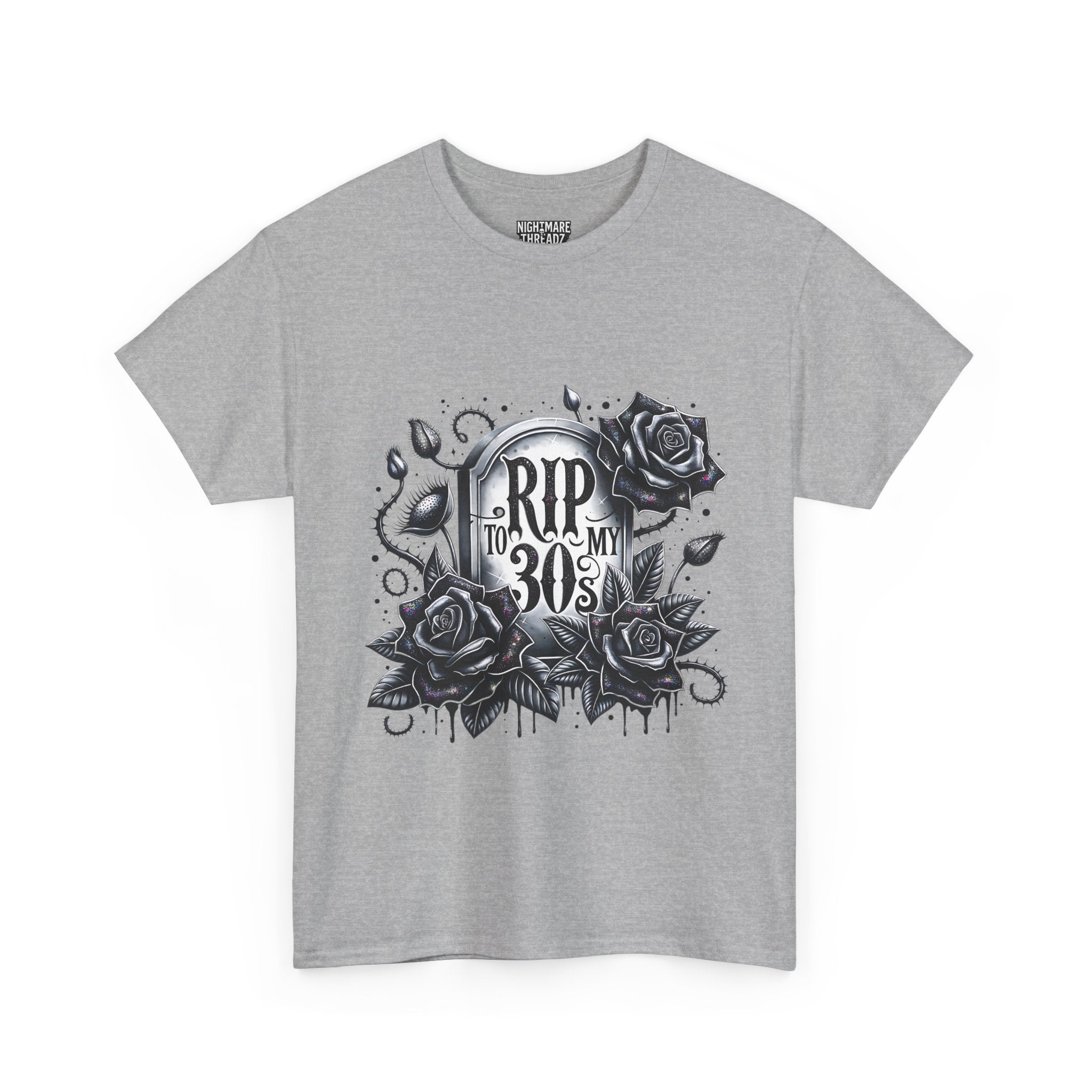 RIP to My 30s, Heavy, Unisex Graphic Shirt, Birthday Gift, Casual Wear, Vintage Style, Floral Design T-shirt