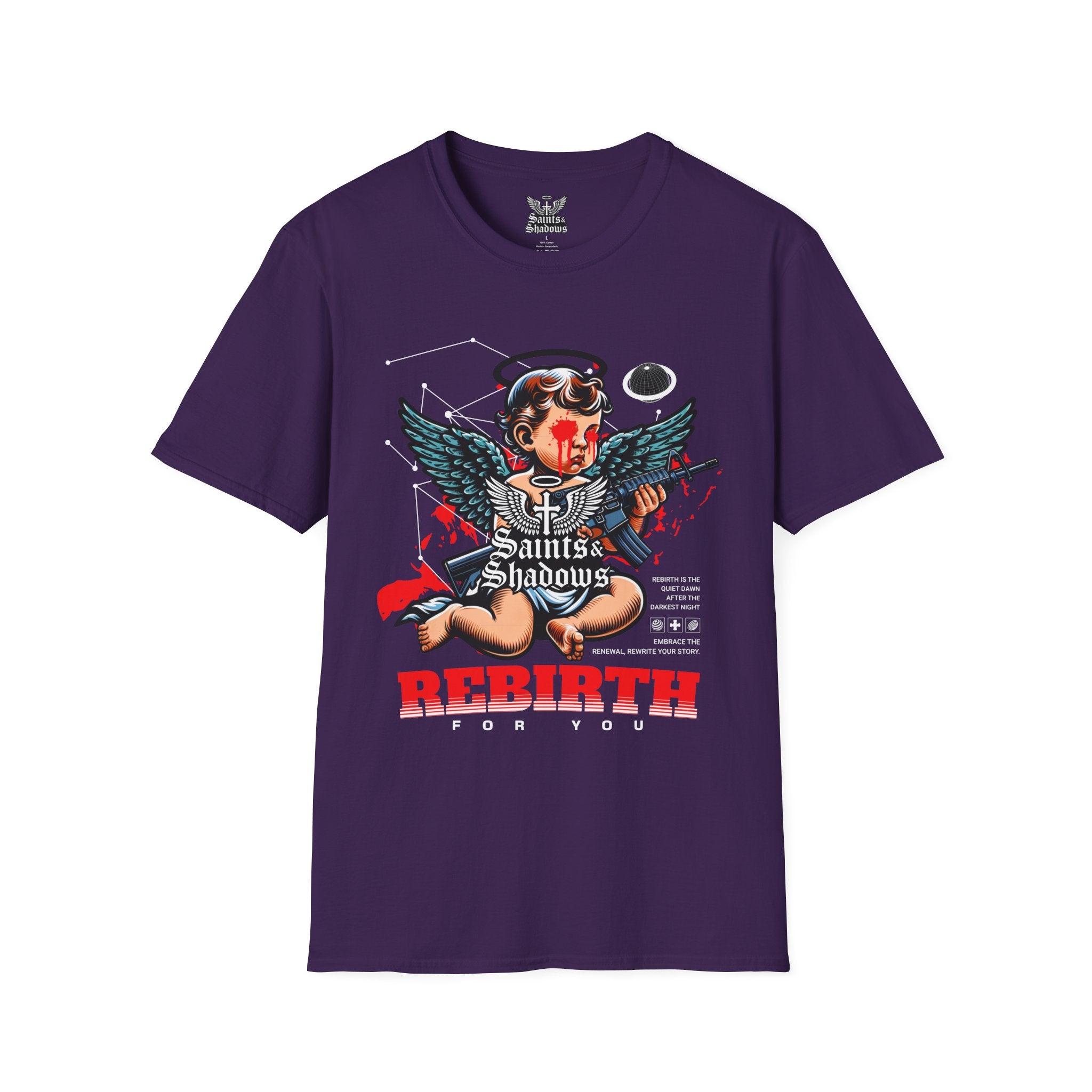 Saints and Shadows - Rebirth, Angelic Artwork Unisex Softstyle T-Shirt, Casual Wear