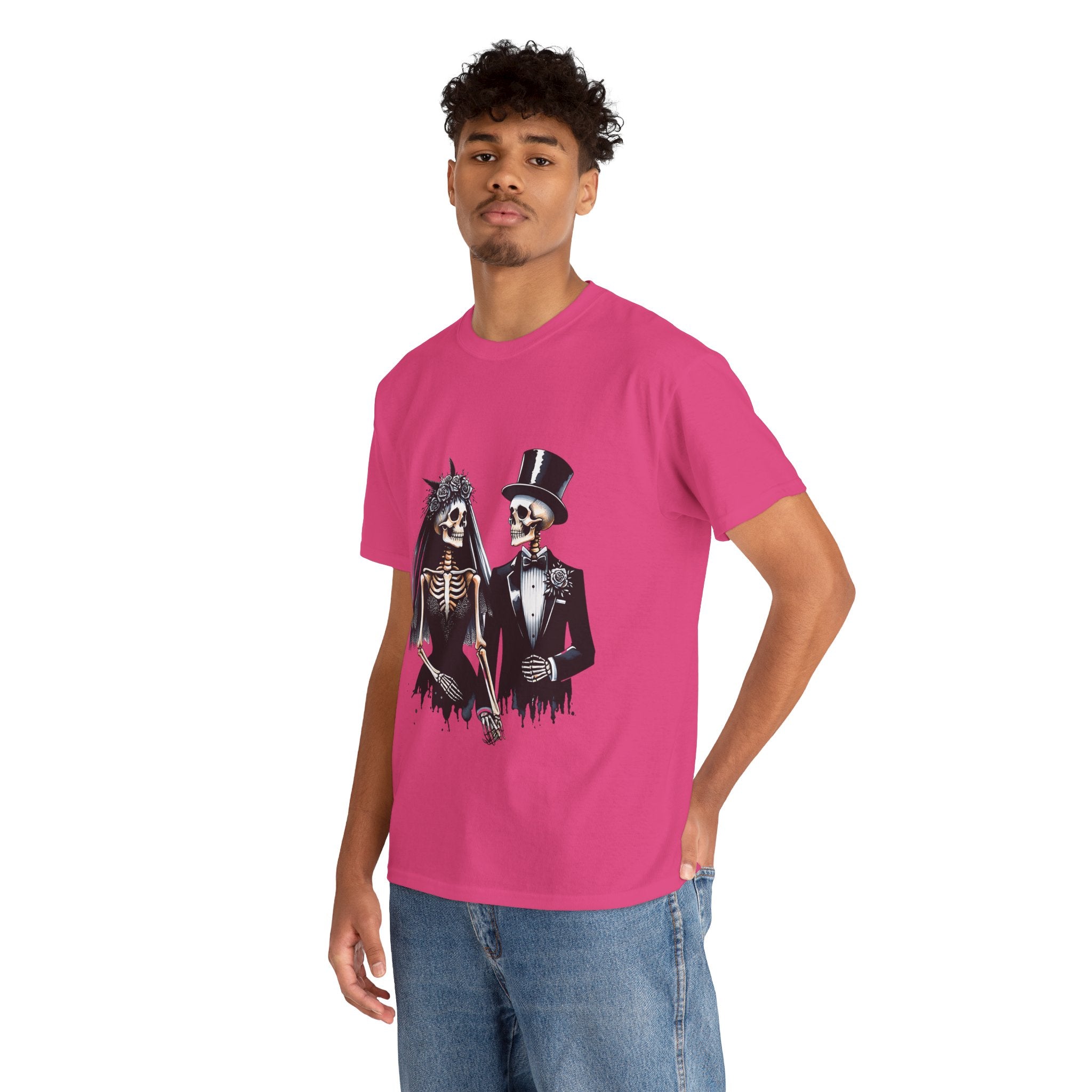 Skeleton Bride and Groom Wedding Tee - Horror Graphic Tee, Unisex Cotton Shirt, Halloween Costume, Horror Movie Gift, Spooky T-Shirt, Horror Fan Apparel